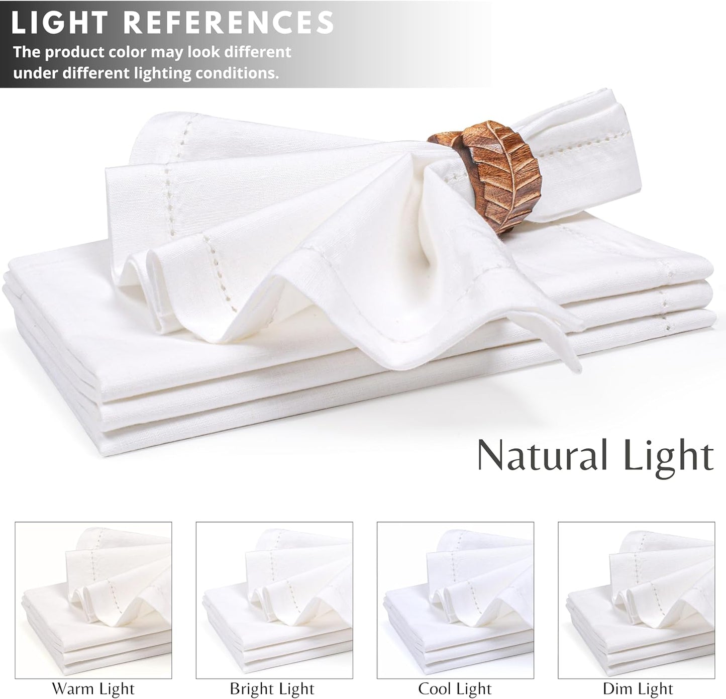 Ramanta Home Flax Linen Cloth Napkins Set of 12 20x20 Inches - White | Hemstitched Cotton Linen Blend Dinner Napkin