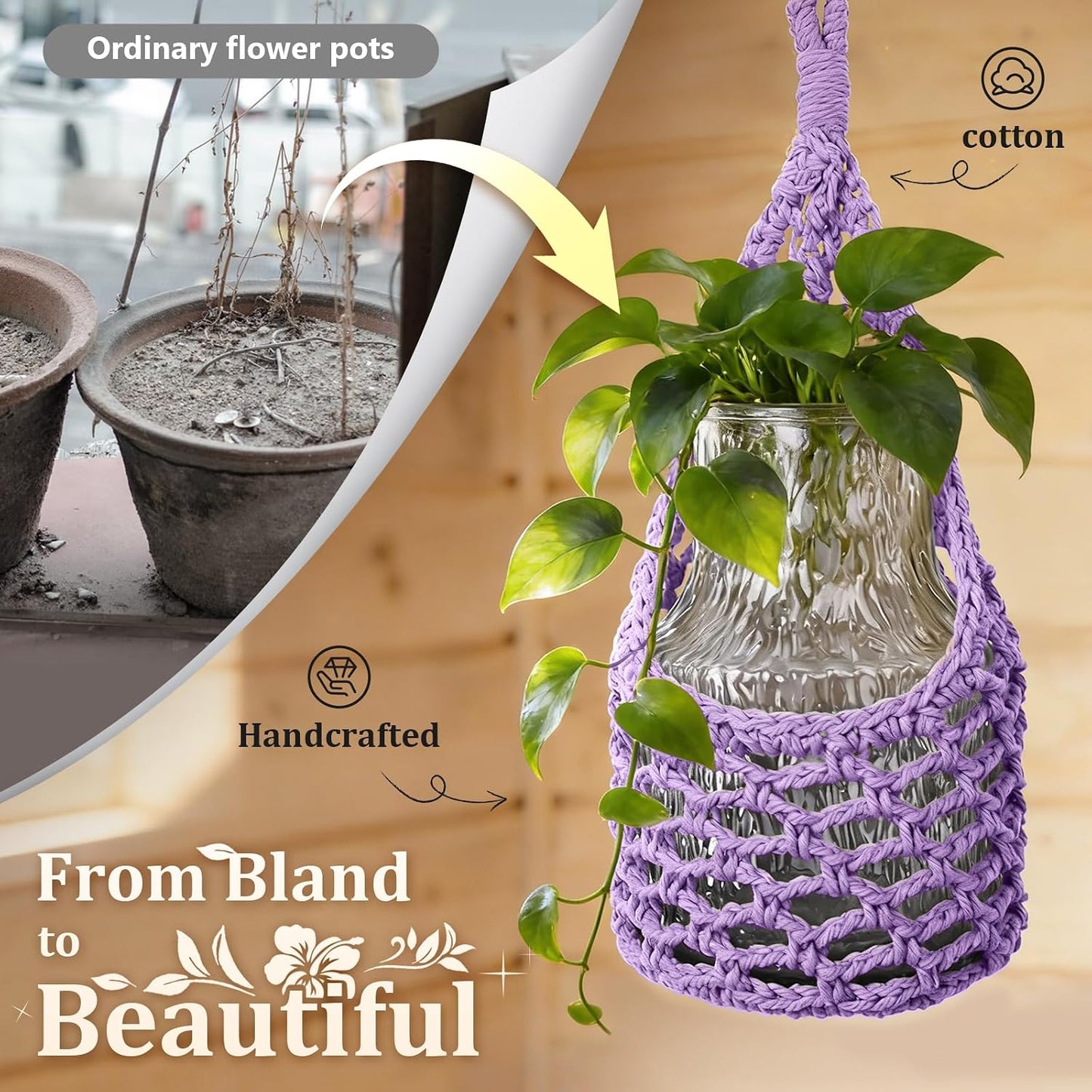 Macrame Wall Plant Hanger / Purple / 6-inch / 6 Inch