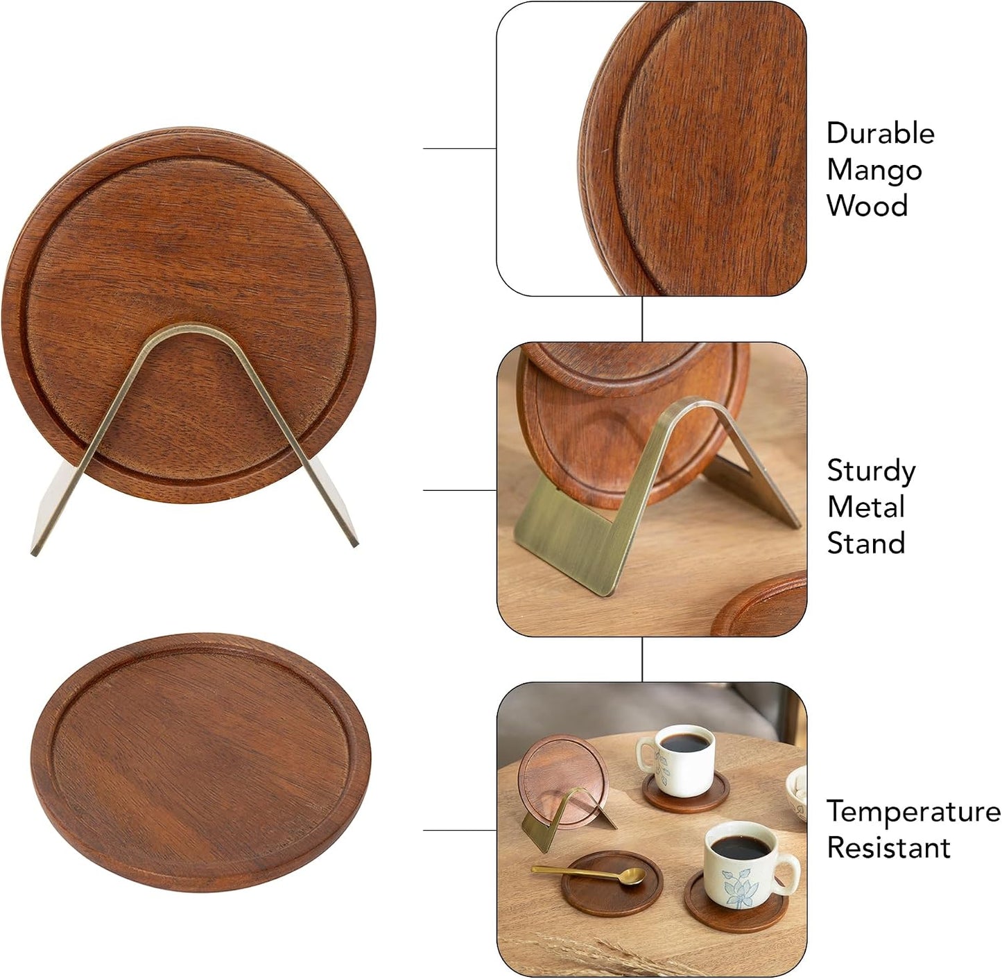 Holder / Wooden Coaster Set / Wooden Round / Set of 4