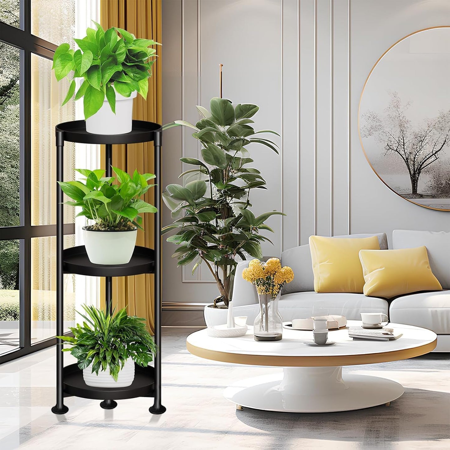 SYQ 3 Tier Plant Stand Indoor Outdoor - 34'' Extra-Tall Metal Plant Stands for Potted Plants Multiple Tiered Plant