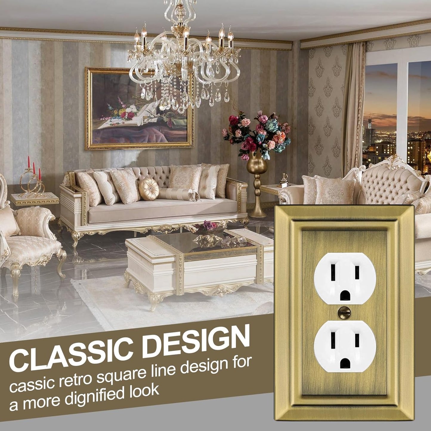 Metal Wall Plate for Electrical Outlets, Outlet Covers Wall Plate, 6 Pack | Decorative Antique Brass Switch Plates