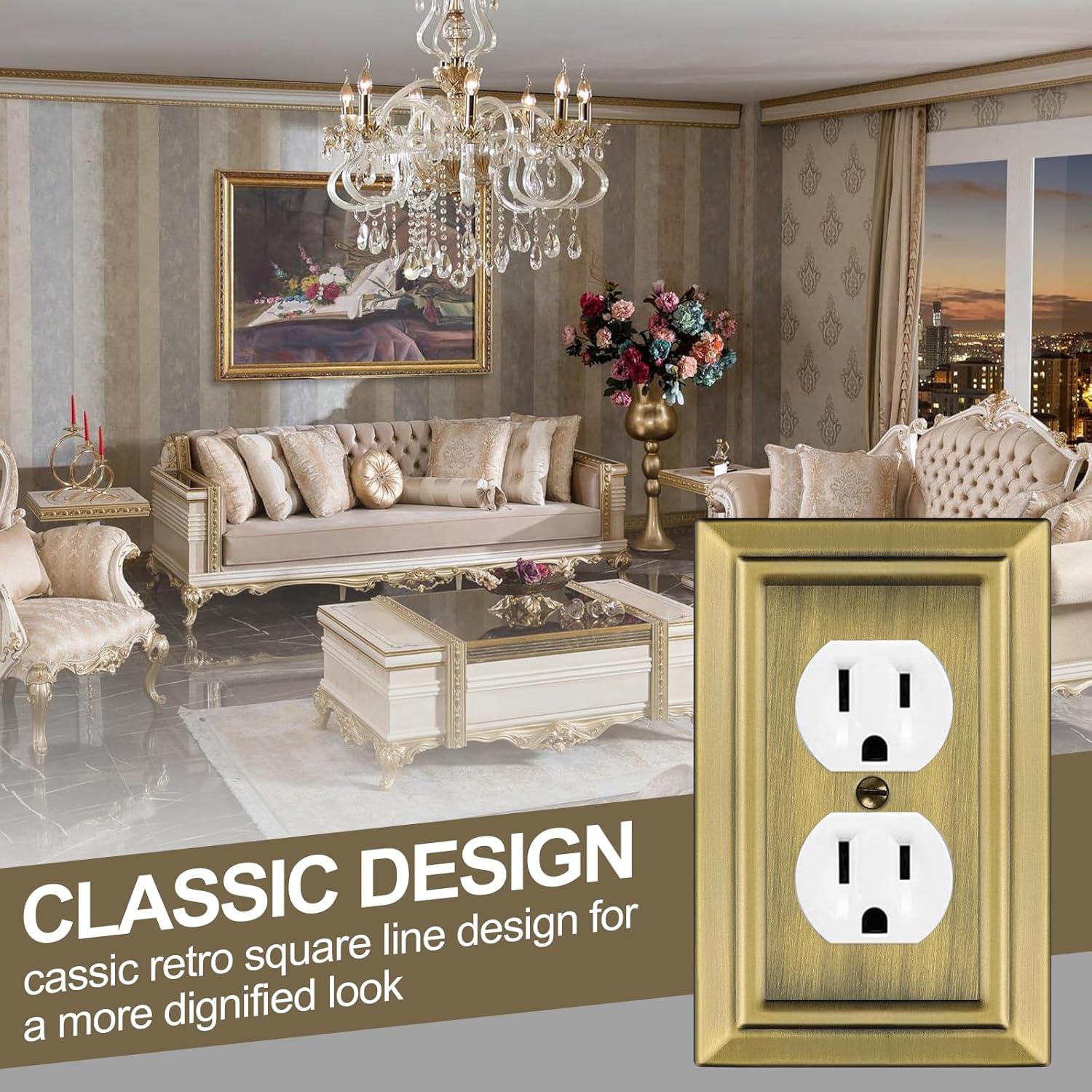 Metal Wall Plate for Electrical Outlets, Outlet Covers Wall Plate, 6 Pack | Decorative Antique Brass Switch Plates