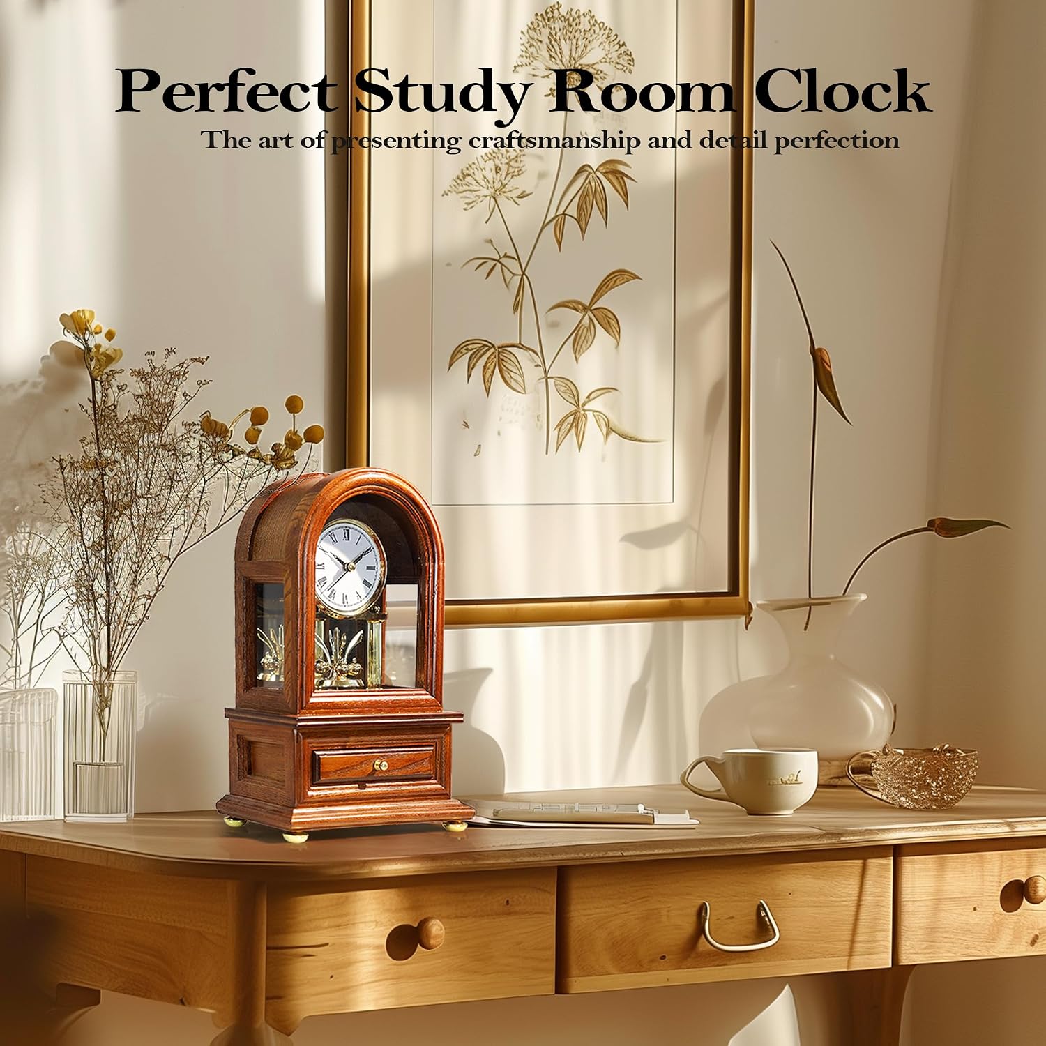 AYRELY® Wooden Table Anniversary Clock, Antique Shelf Clocks, Revolving Pendulum Mantel Clocks, Desk Grandfather Clock