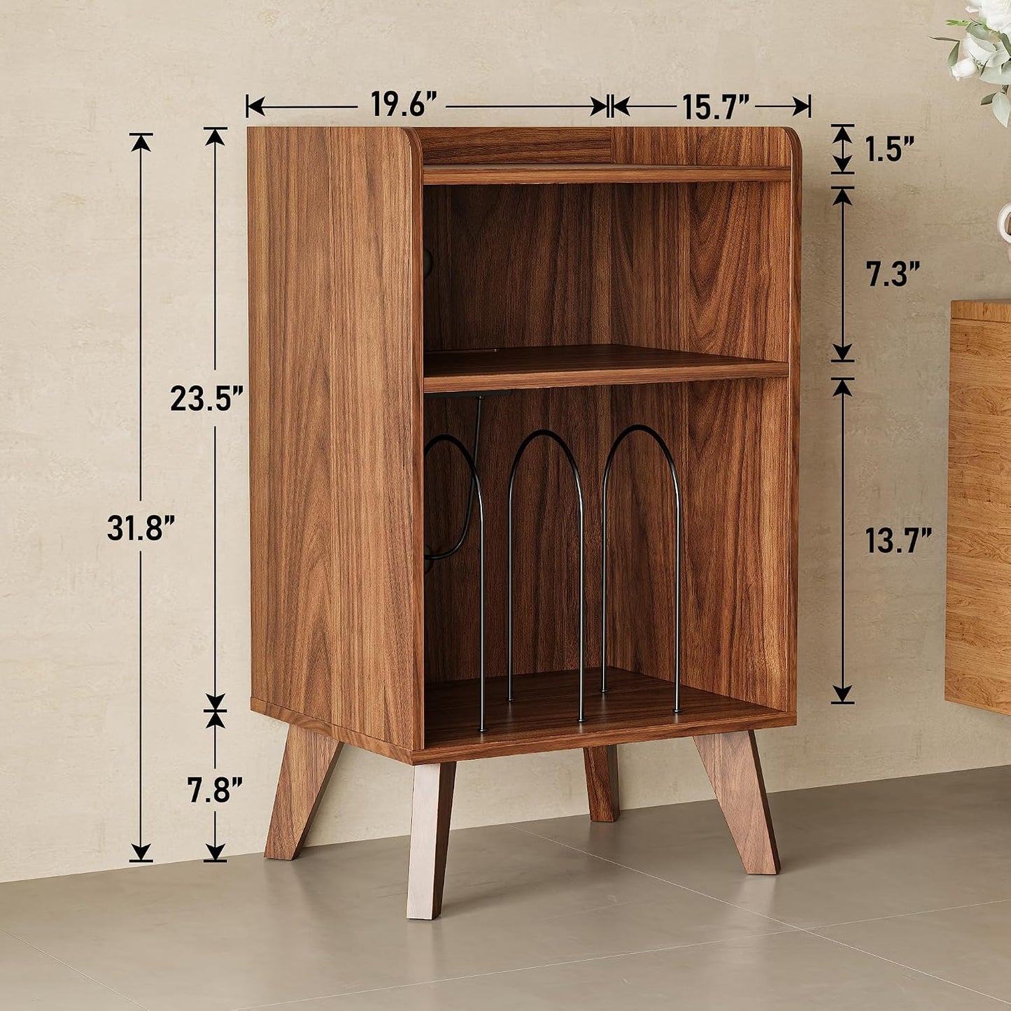 Record Player Stand, Turntable Stand with Record Storage and Charging Station & USB Ports, Record Player Table with