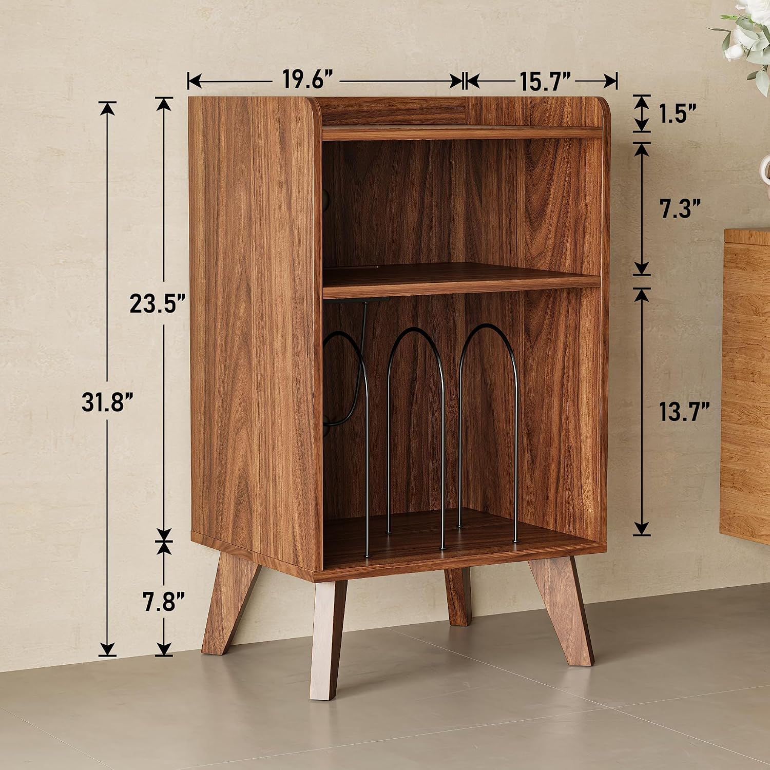 Record Player Stand, Turntable Stand with Record Storage and Charging Station & USB Ports, Record Player Table with