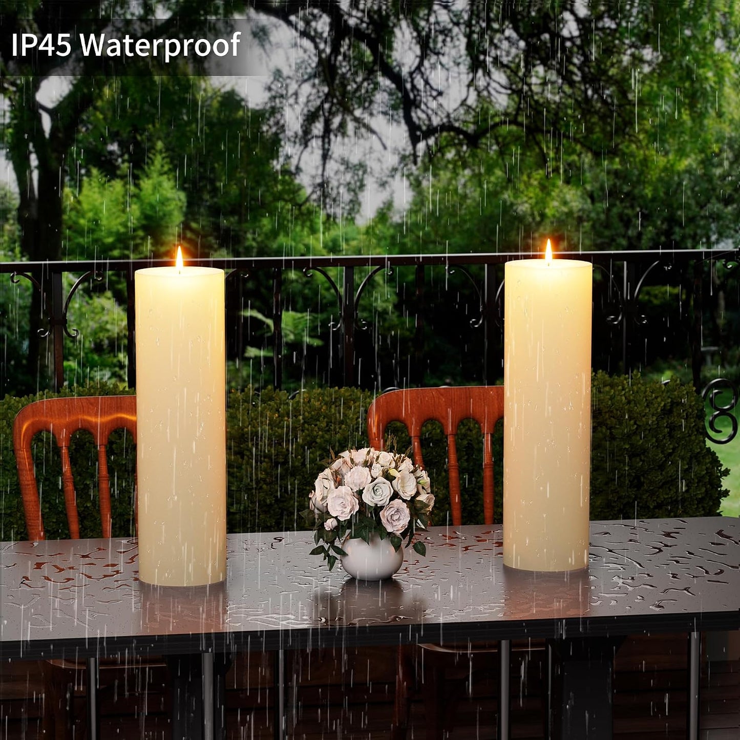 BUTHY 14"x4" Large Outdoor Candle with Remote Timer Waterproof Ivory 2 Pack | Battery Operated Flameless Pillar Candle