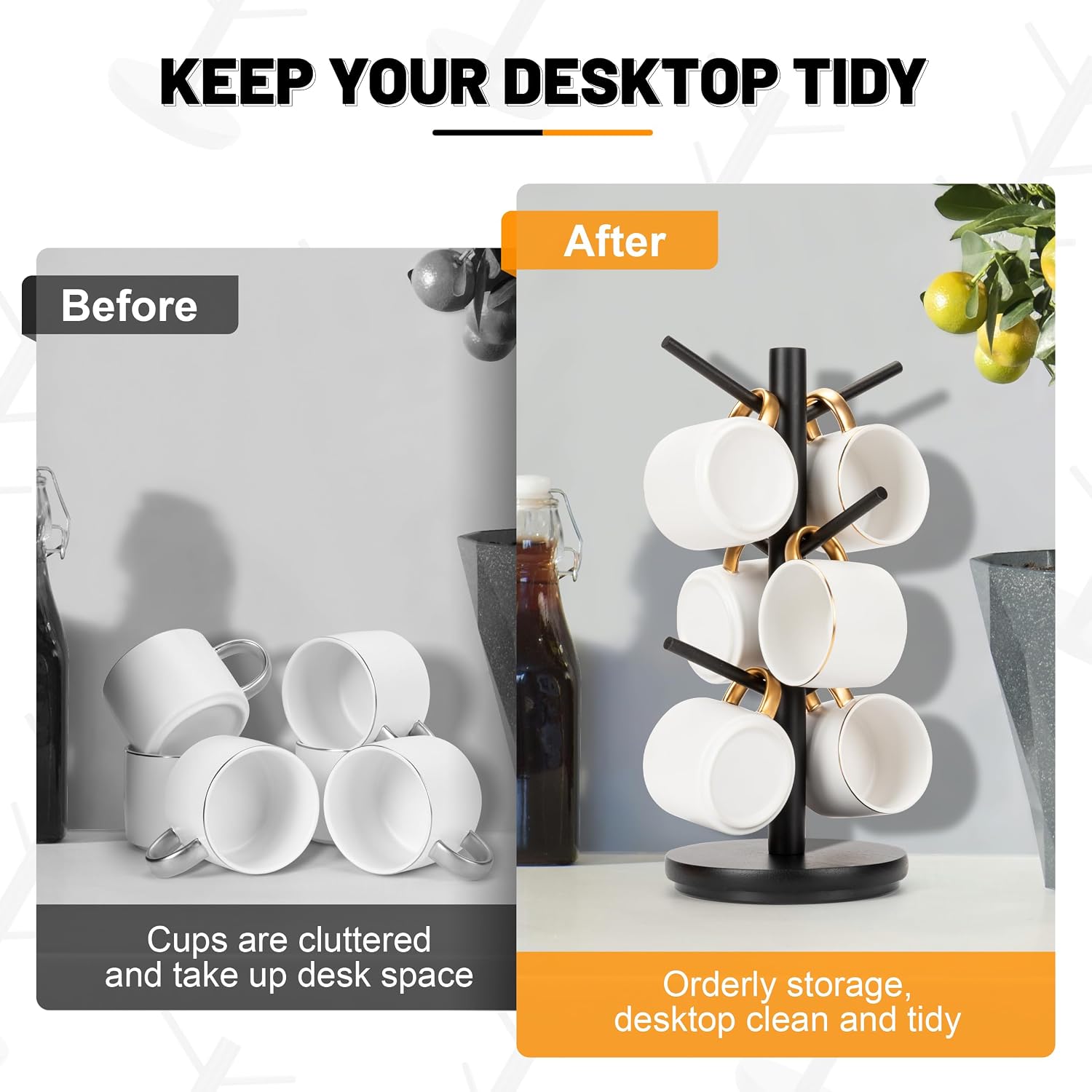MyLifeUNIT Mug Holder Tree, 360° Rotated Coffee Cup Holder with 6 Hooks, Wooden Coffee Mug Holder Organizer for Counter