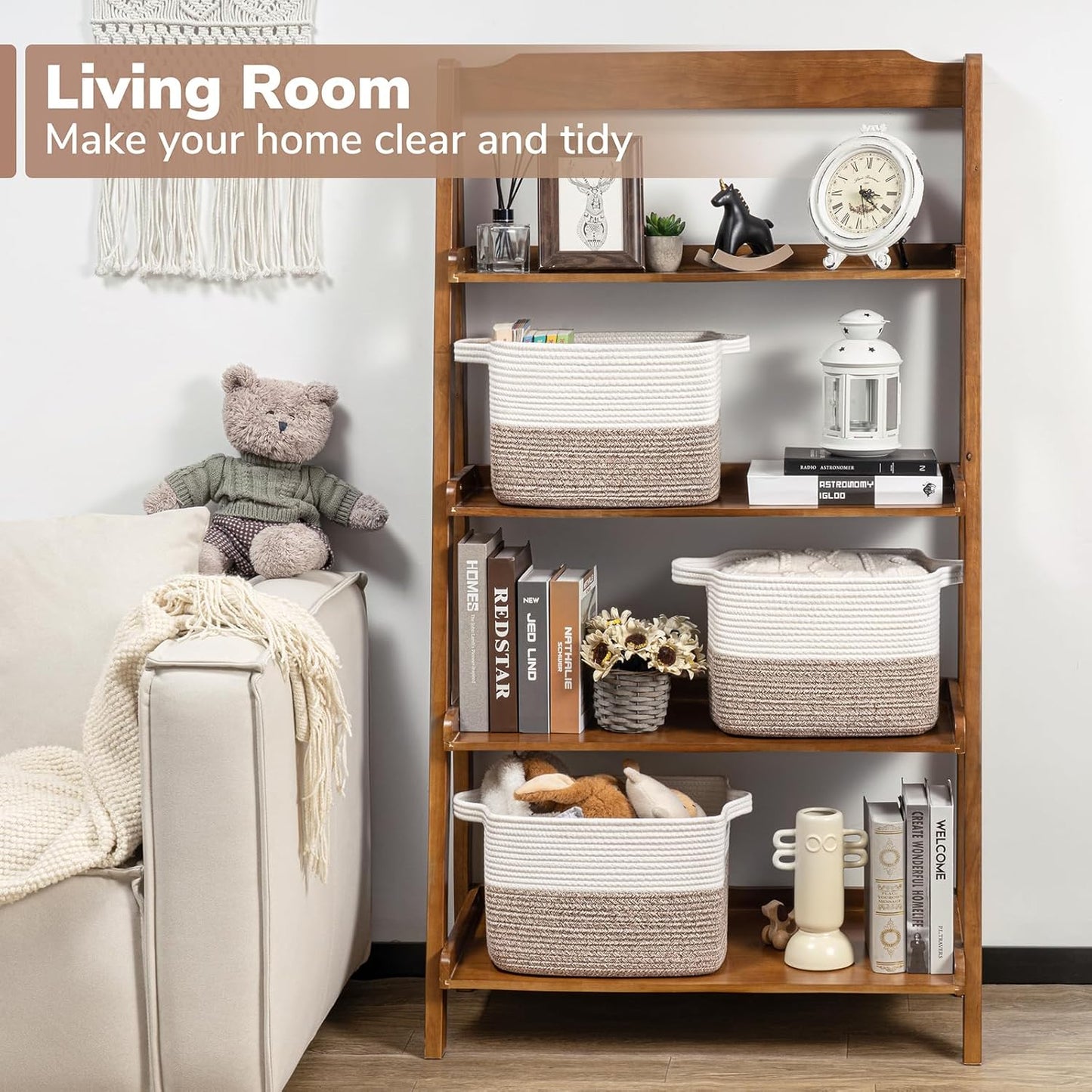 Woven Basket / Cube Storage Bins / Brown / 13"L x 10"W x 9"H