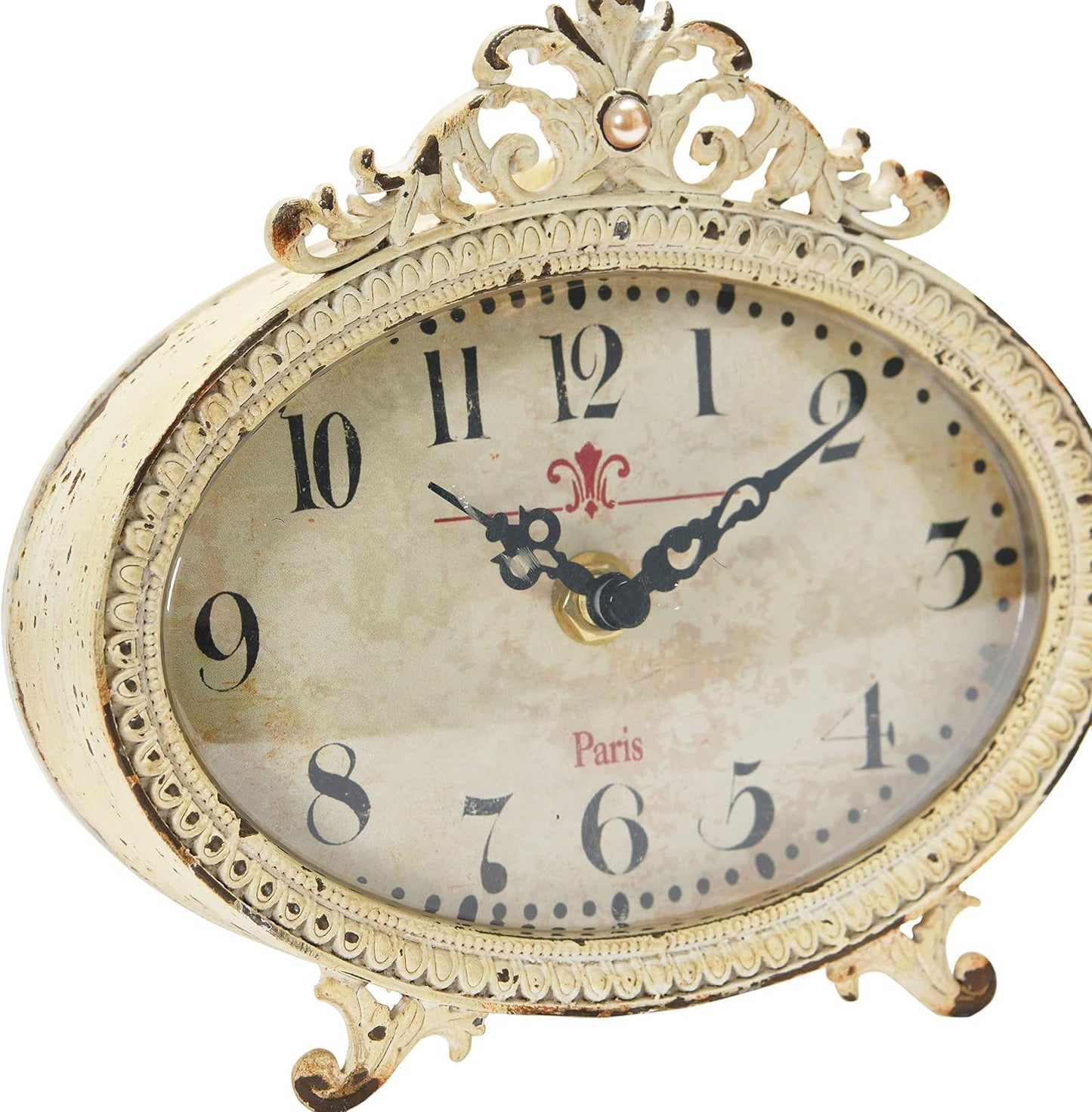 Creative Co-Op Distressed Pewter Mantel Clock, Cream