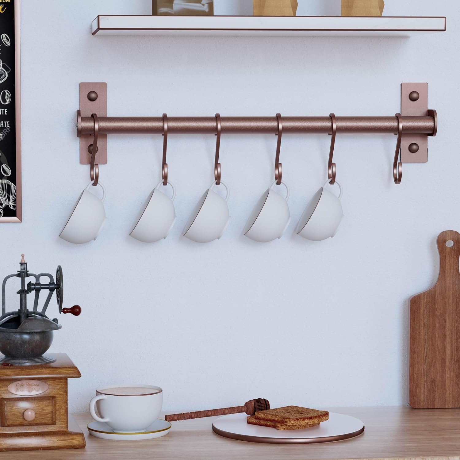 Kitchen Utensil Holder Hanger, Pot and Pan Rack Wall Mounted, Kitchen Rail with 8 Hooks for Hanging Cooking Utensils