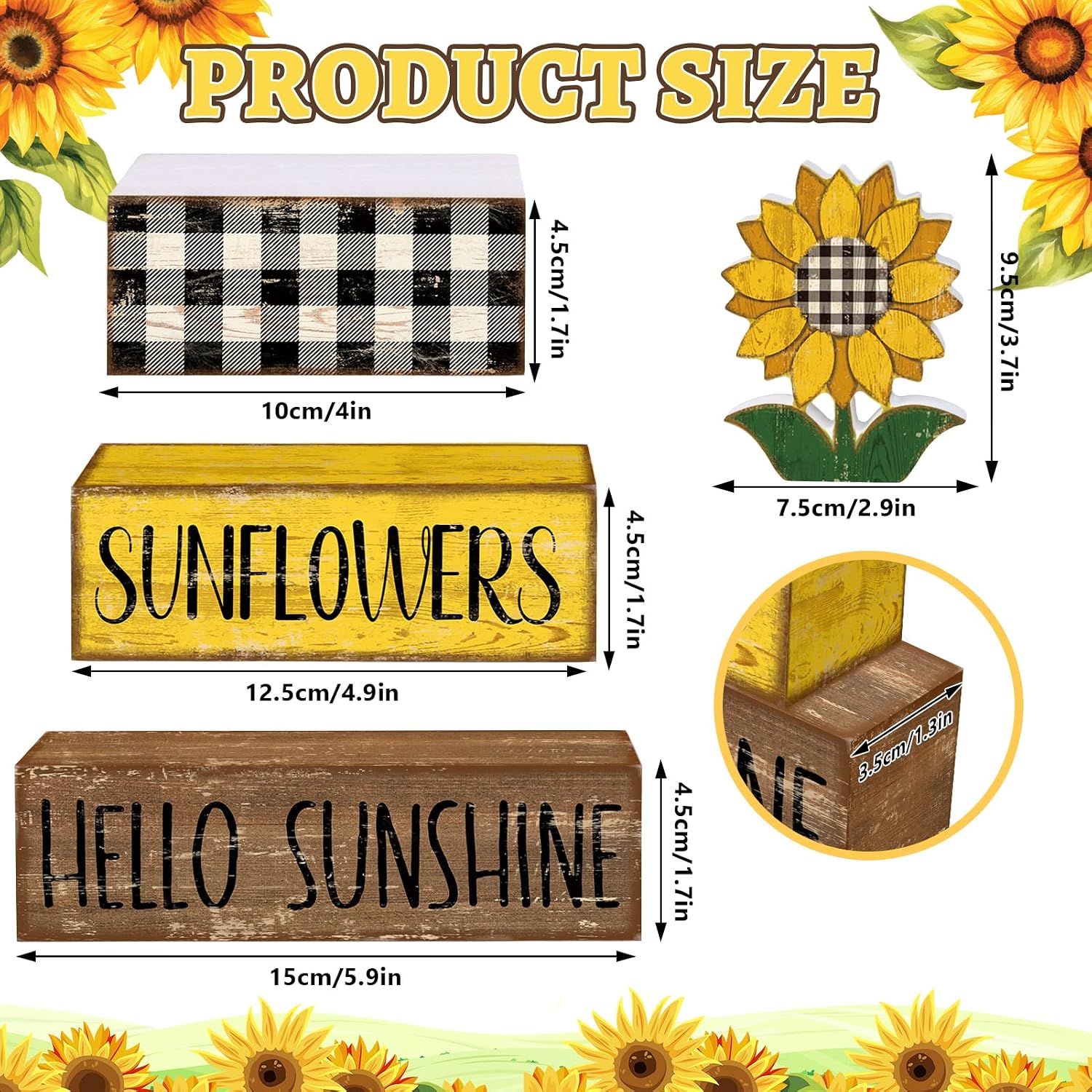 Summer Decor Wooden Tiered Tray Sign / Sunflower / Set of 4