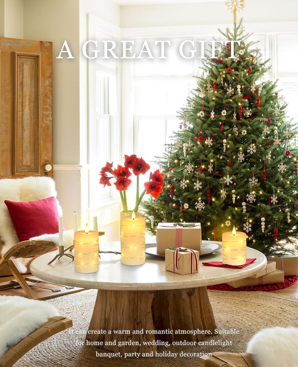 Flameless Candles With Remote, Battery Operated Candles LED Candles with string lights Flickering Candles with Timer