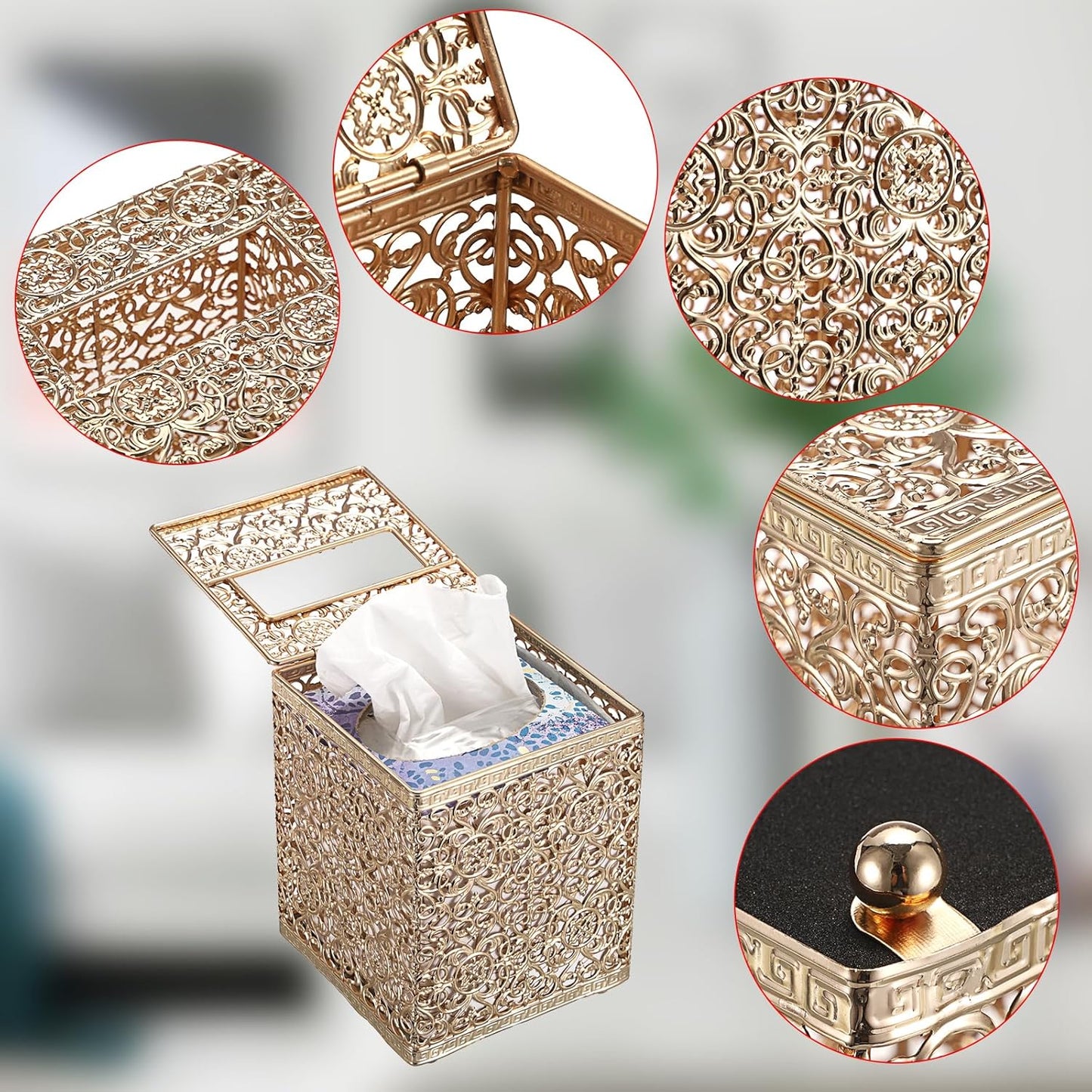 Metal Tissue Box Holder Stylish Tissue Cover Cube Tissue Box / Gold