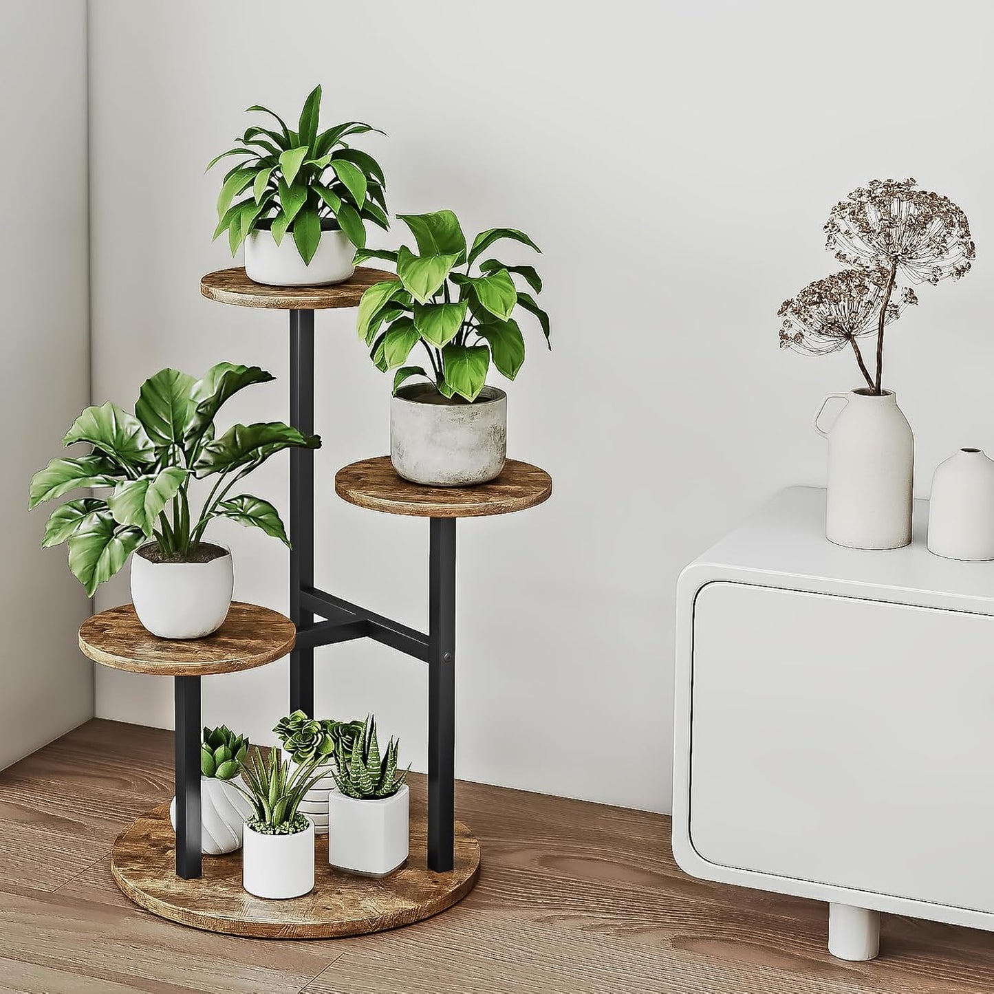 INGIORDAR 4 Tier Plant Stand Indoor Corner Tiered Holder Shelf Display Rack | Multiple Plants with MDF Top Board Metal