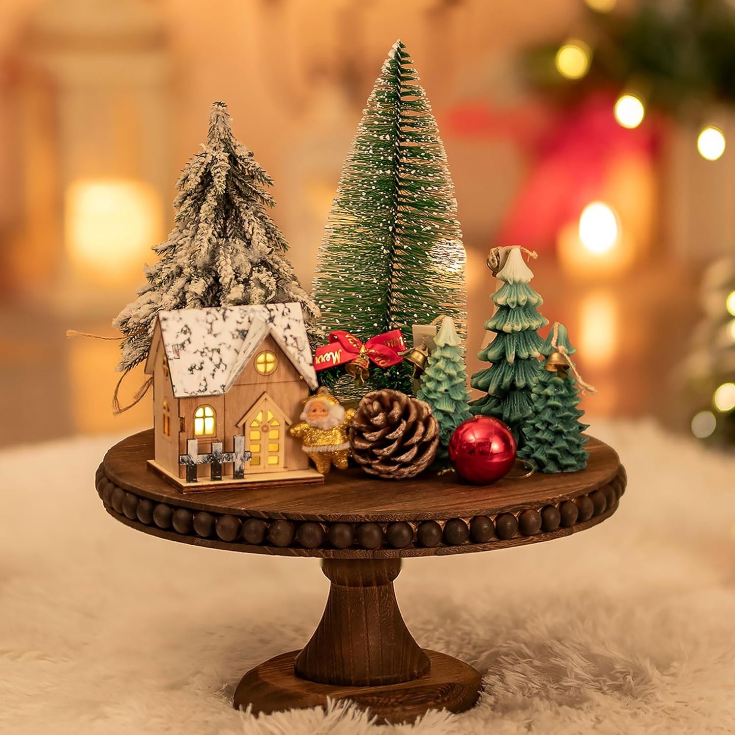 Round Wood Cake Stand / Brown-11.81 / 12 Inch