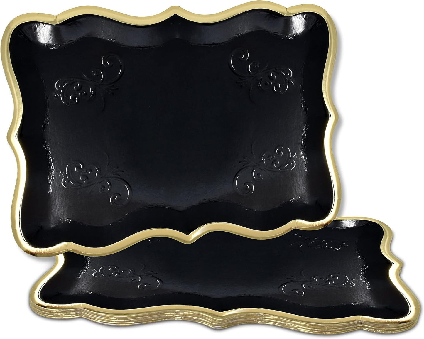 10 Black Rectangle Trays / Black, Gold / 9 x 13