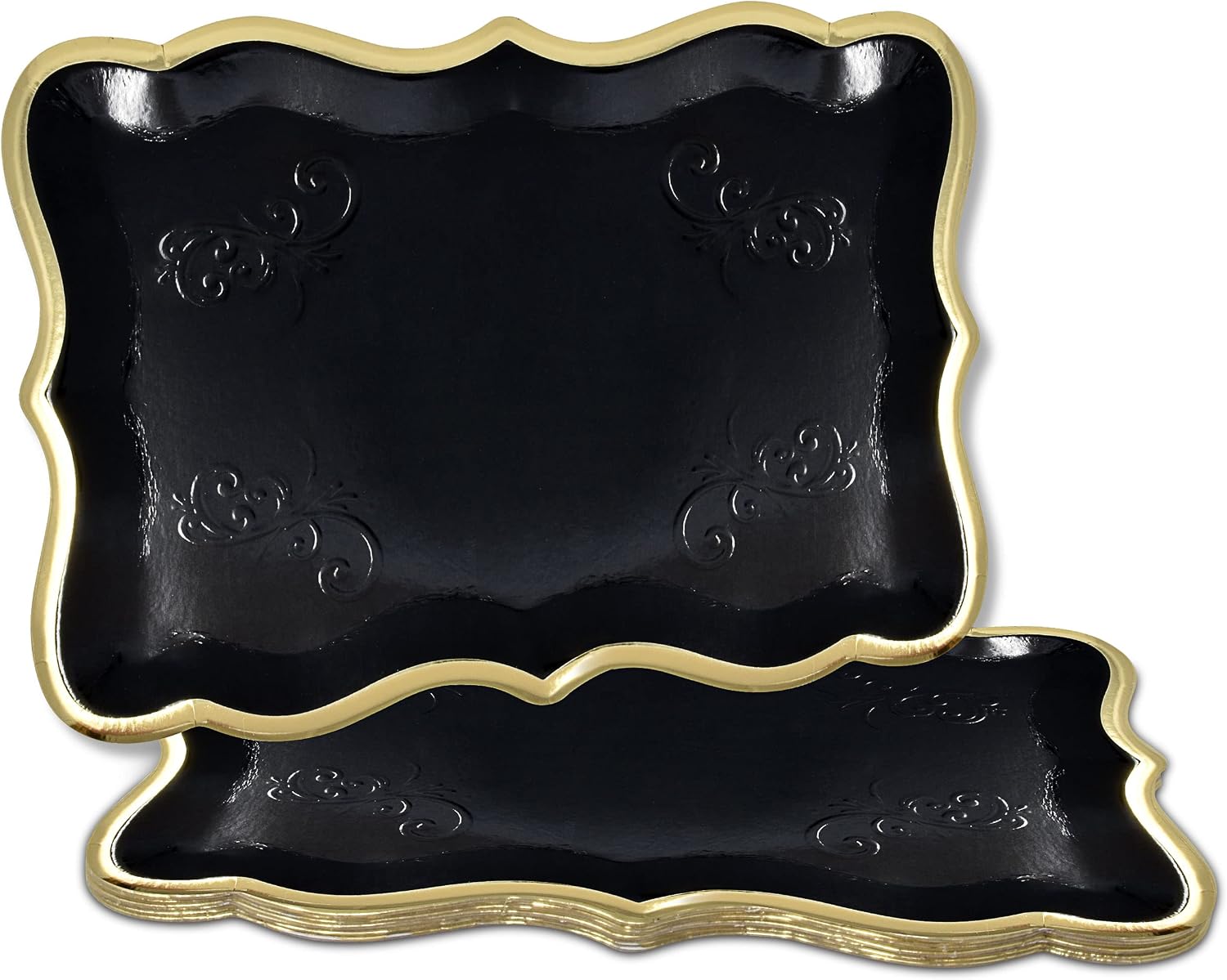 10 Black Rectangle Trays / Black, Gold / 9 x 13