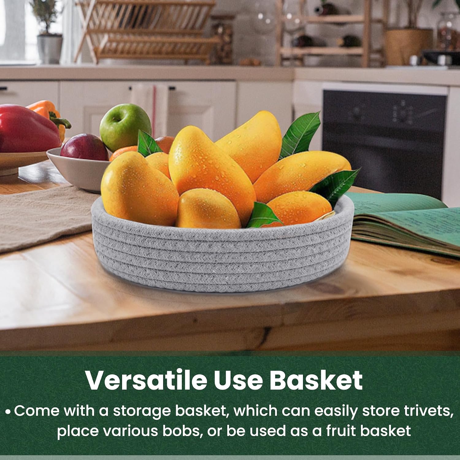 10 Inch Trivets for Hot Dishes, Hot Pots and Pans, 5 Pcs | Comes with Storage Basket, Extra Large Thick Heat Resistant