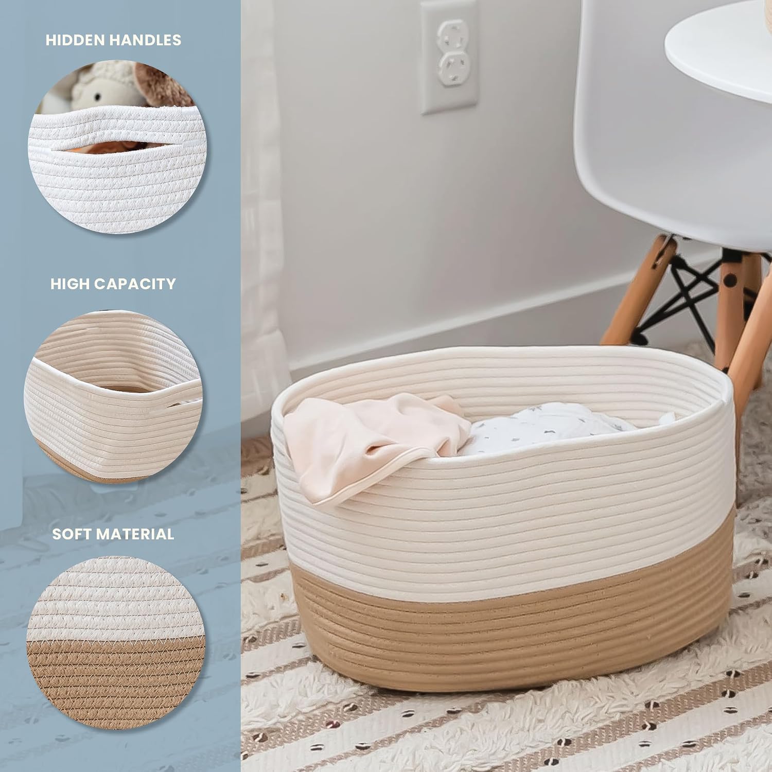 Woven Decorative Basket for Organizing / Honey / Off-white / 15 x 10 x 9
