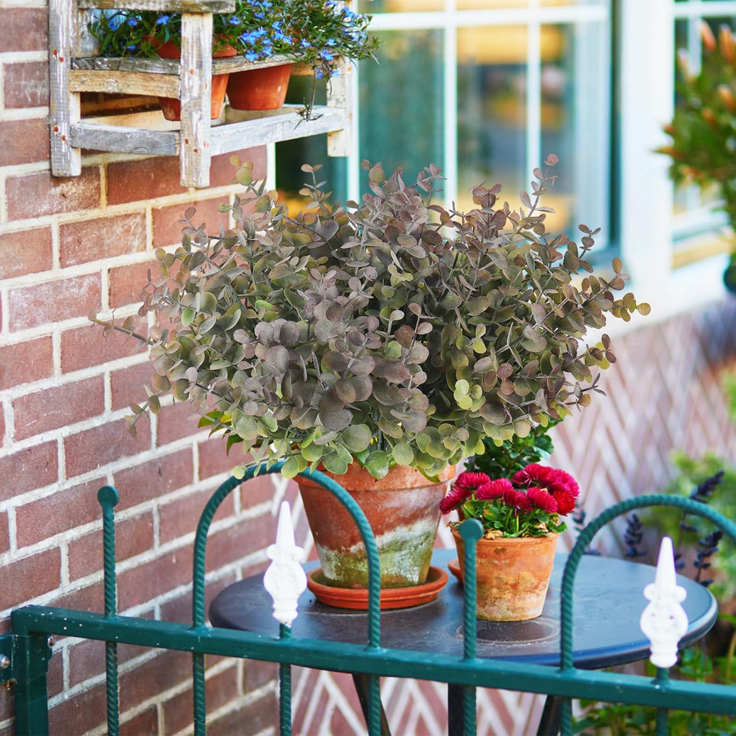 8 Bundles Artificial Greenery Plants Stems Outdoor Fake Eucalyptus Plants / Dusty Purple / Set of 8