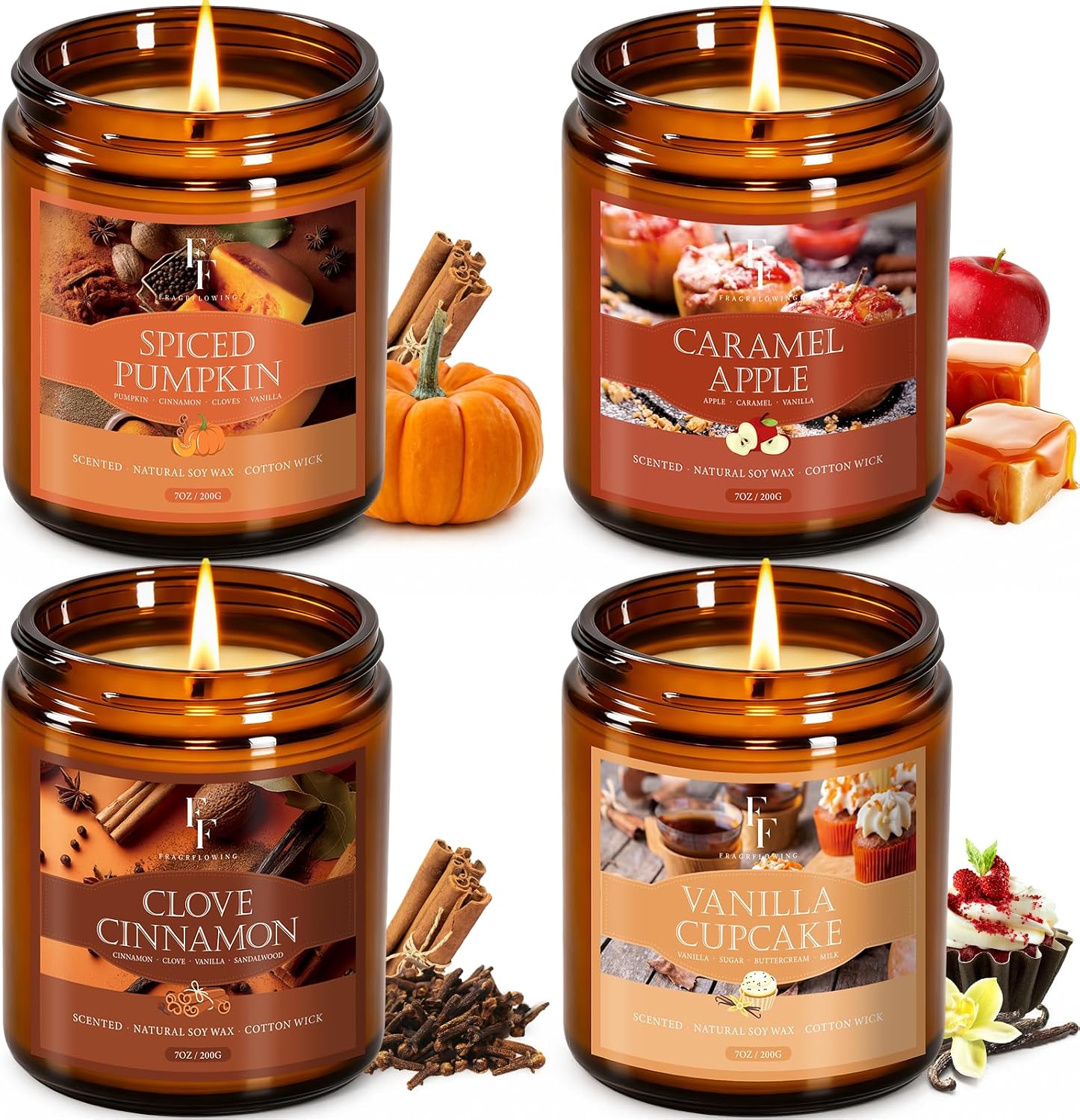 Fall Candles Set, 4 Pack Candles for Home Scented Natural Soy Wax, Autumn Gifts Set for Women Men, Fall Fragrance of
