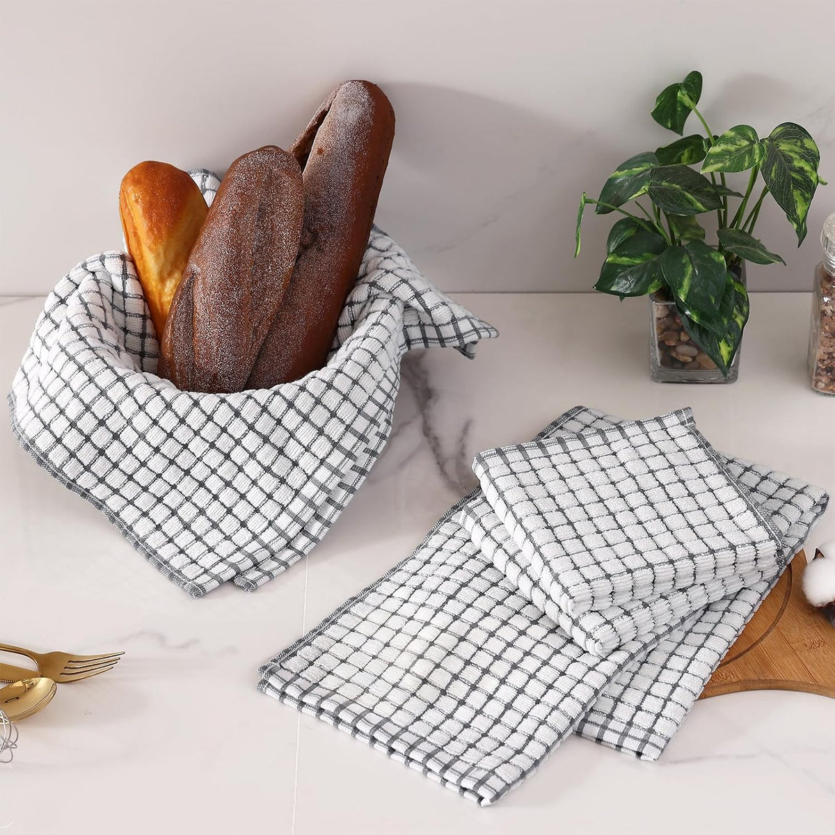 Homaxy Kitchen Towels and Dishcloths Set, Set of 16, Grey | Cotton Terry Kitchen Dish Towels, Super Soft and Absorbent