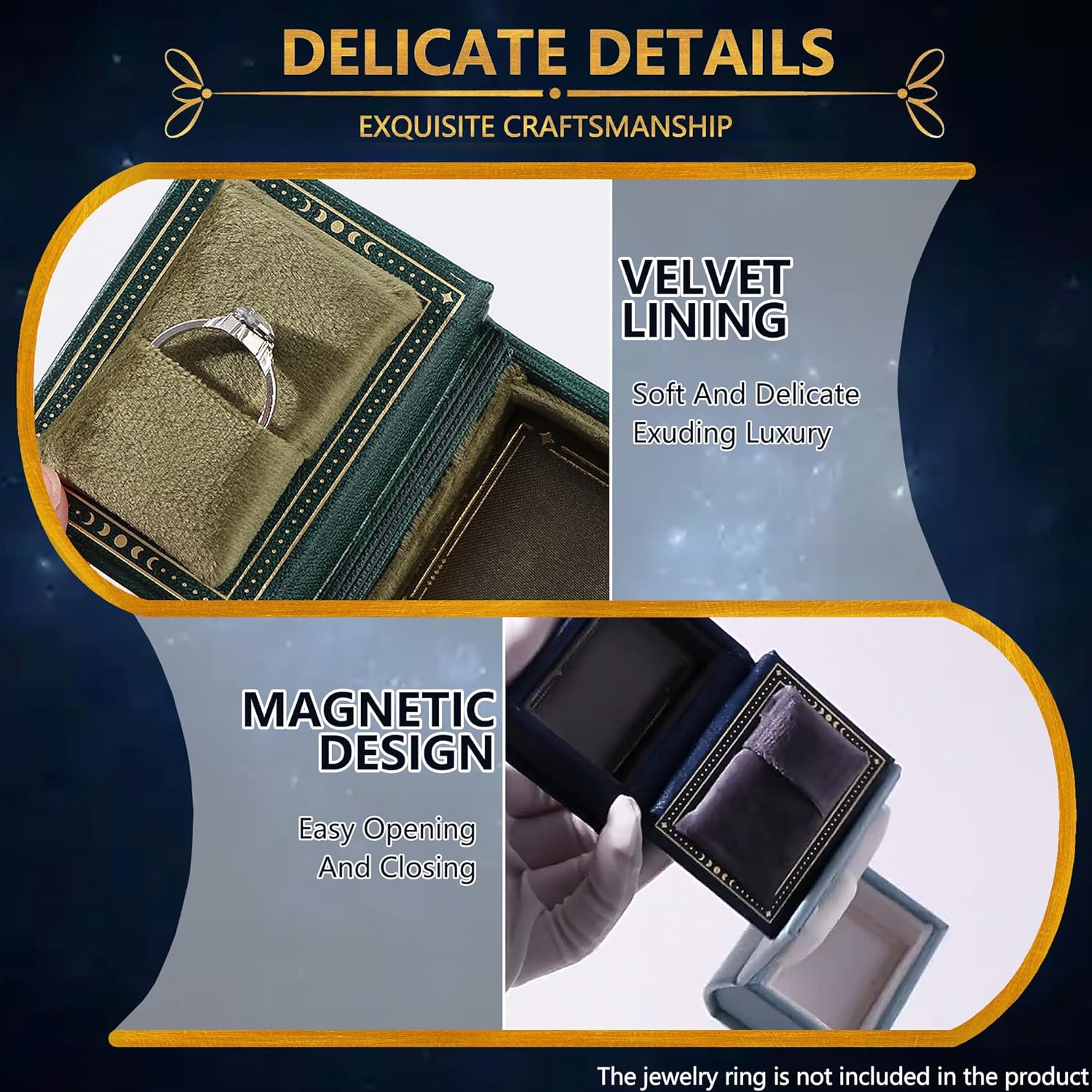 Vintage Magic Book-Shaped Ring Box Starry Sky Pattern PU Leather / Sky Blue