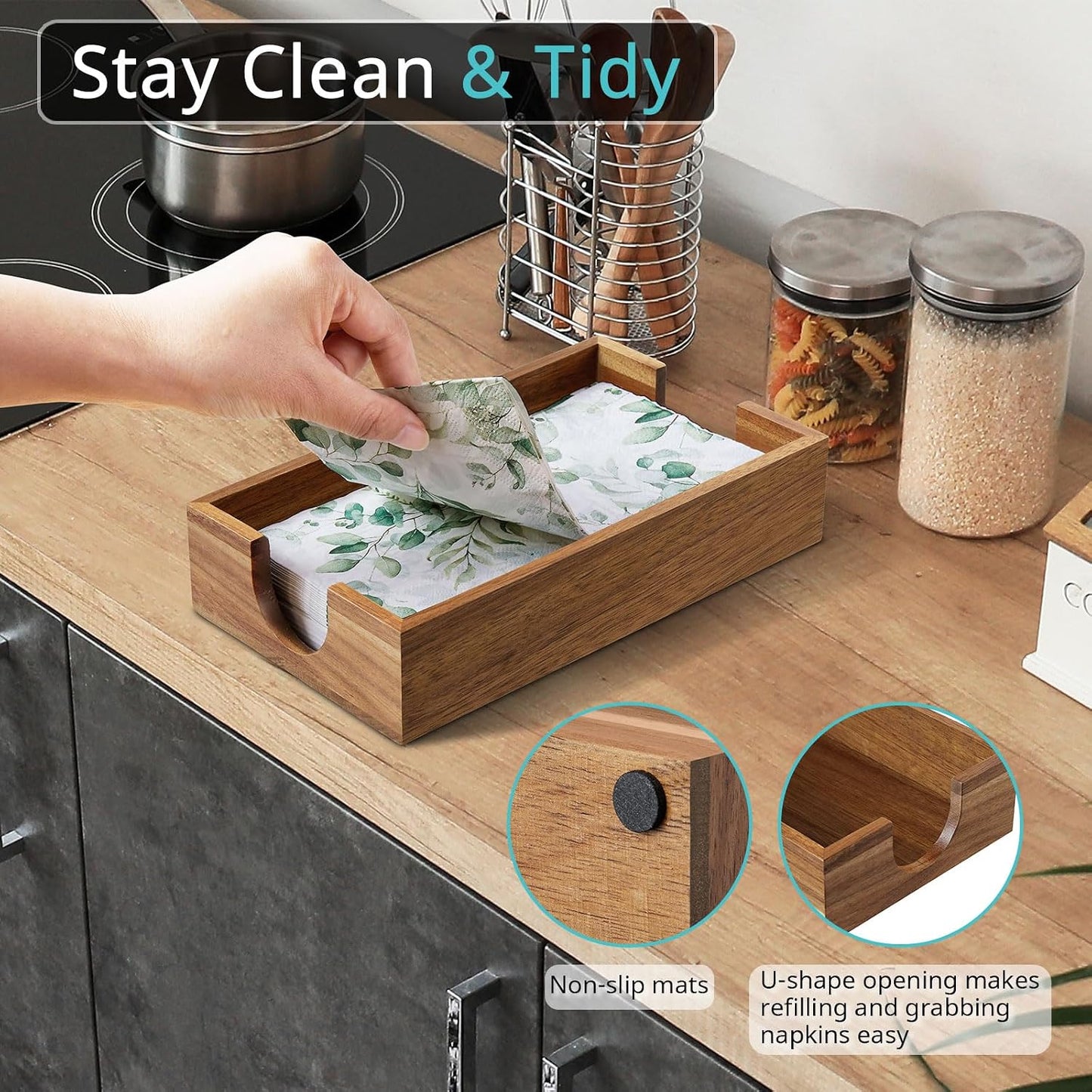 Wooden Guest Towel Holder Tray / Acacia / 9.29 x 5.71 x 2.2