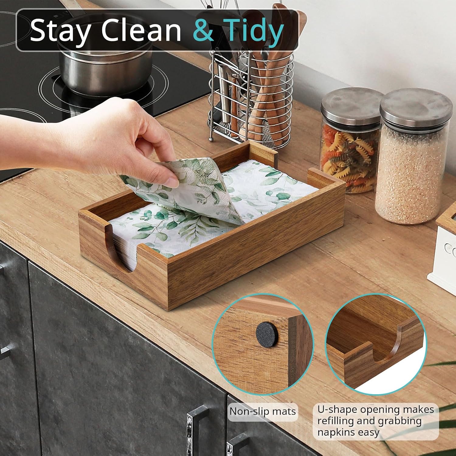 Wooden Guest Towel Holder Tray / Acacia / 9.29 x 5.71 x 2.2