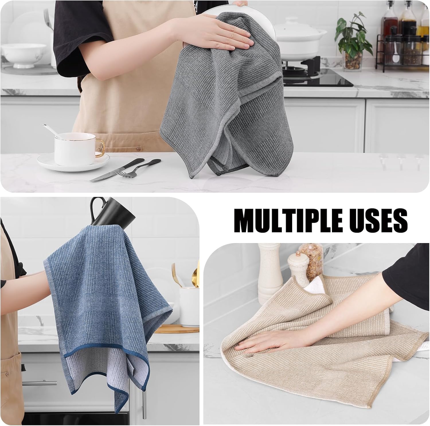 Homaxy 380 GSM Cotton Premium Kitchen Towels 8 Pack, 18"x 28", Mixed Color | Flat and Terry Dish Towels, Highly