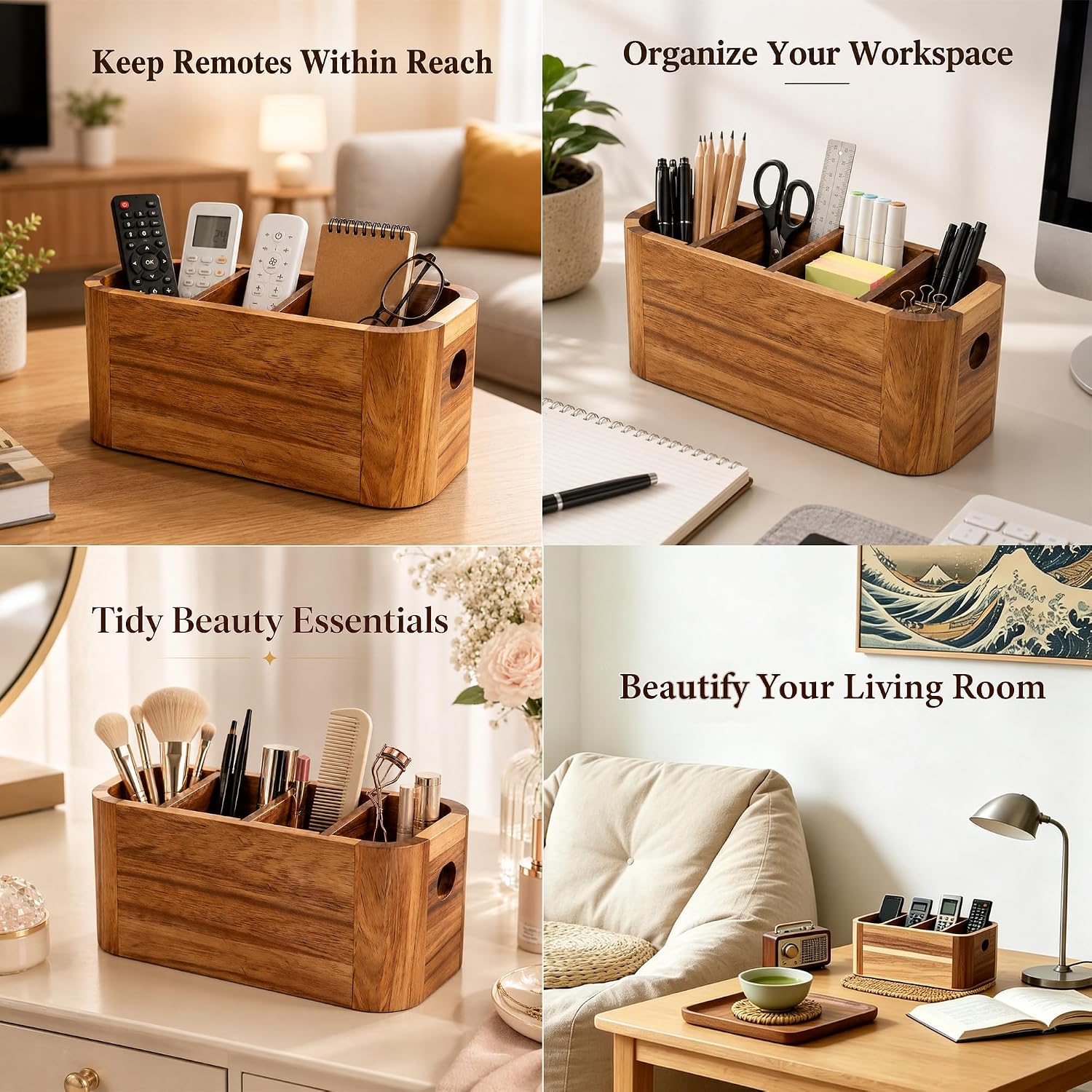 TV Remote Holder / Acacia Wood Remote Control Holder