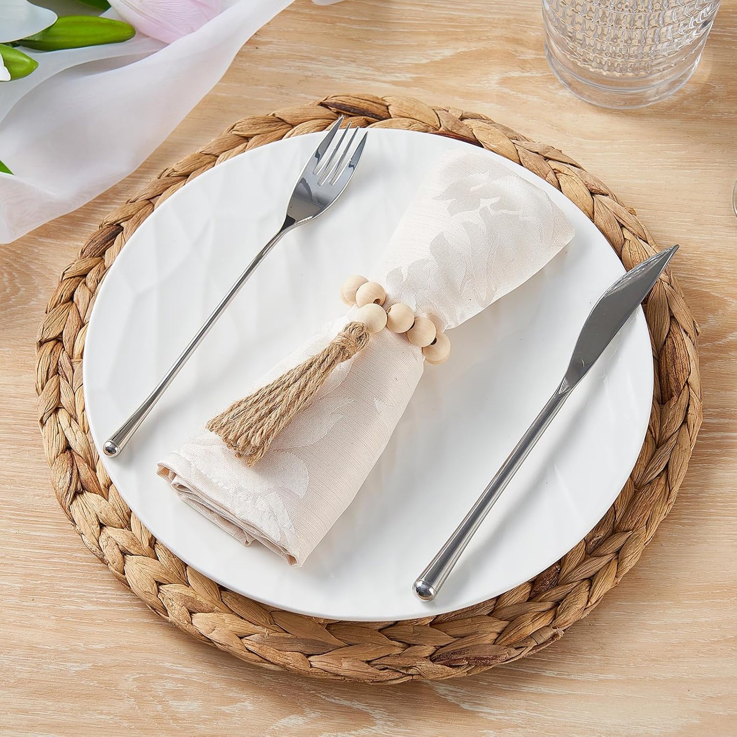 APTWOW Napkin Rings Set of 100, Wood Bead Napkin Rings for Boho Table Decor | Wooden, Easter Farmhouse Napkins Rings