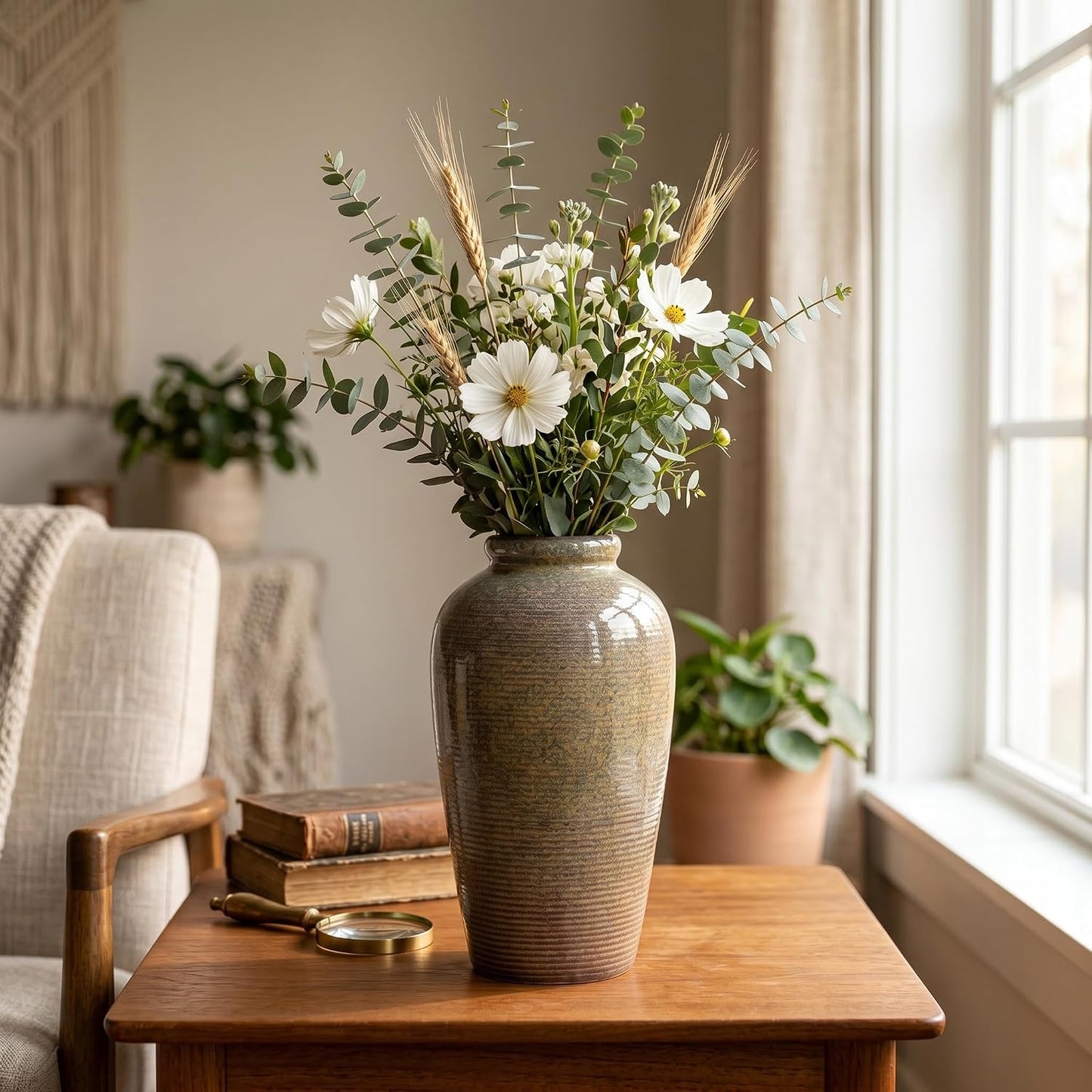Rustic Farmhouse Ceramic Vase / 11 Inch / Deep Brown