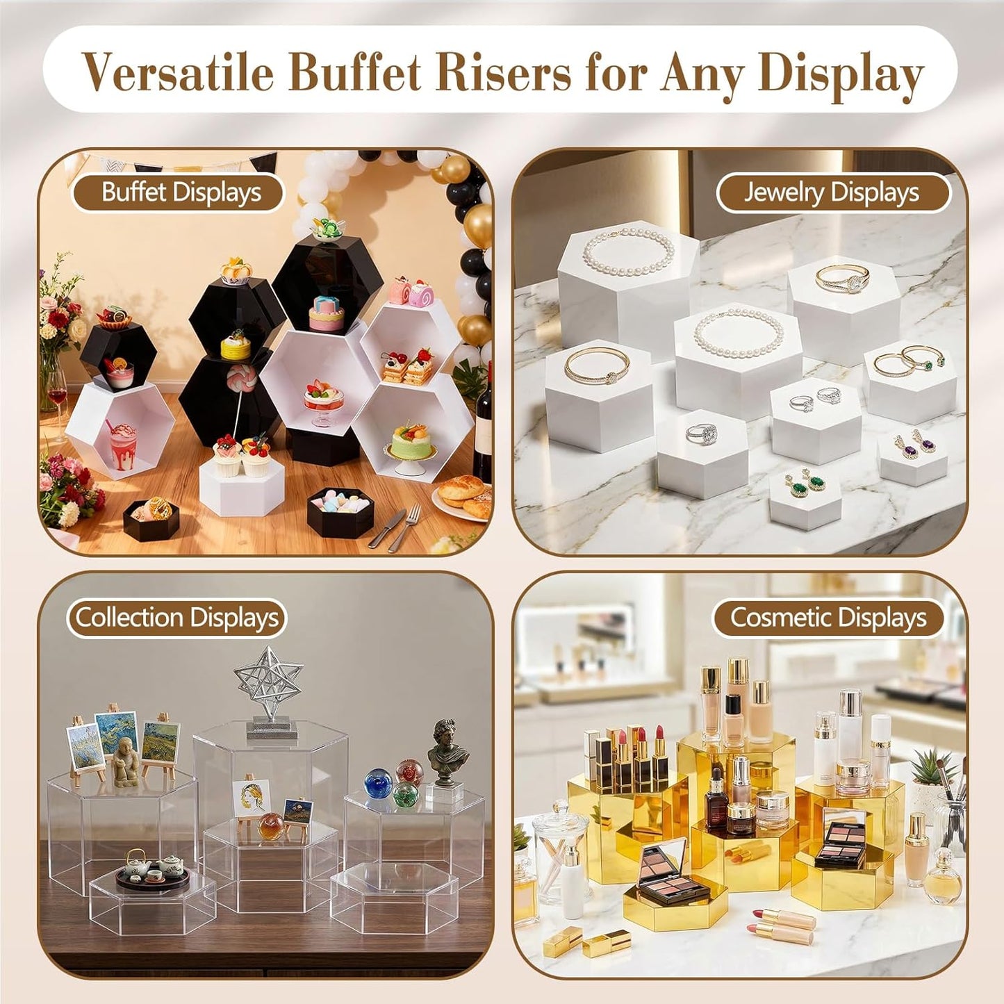 Catering Dessert Table Risers Food Decorative Stands / White / 5.5 To 8 Inch / Hexagonal / 8 Inch