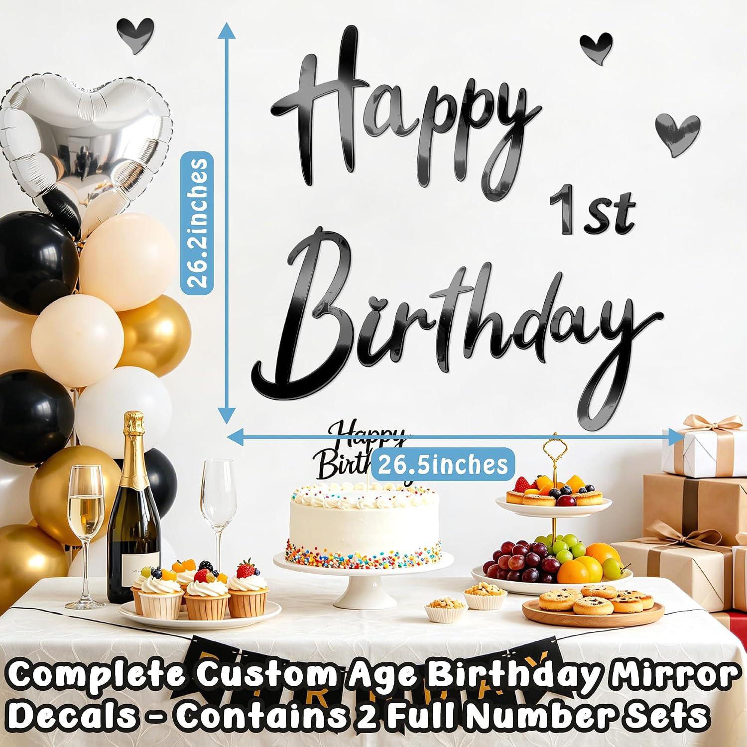 0-9 Number Black Birthday Party Decals for Balloon Arch Wall DIY Ages Peel / Black Mirror Birthday