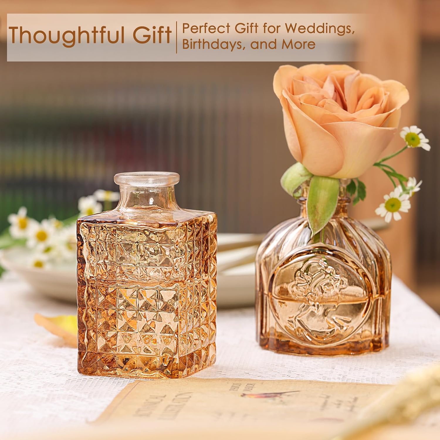 Glass Bud Vase Set / Amber / Clear / Set of 24