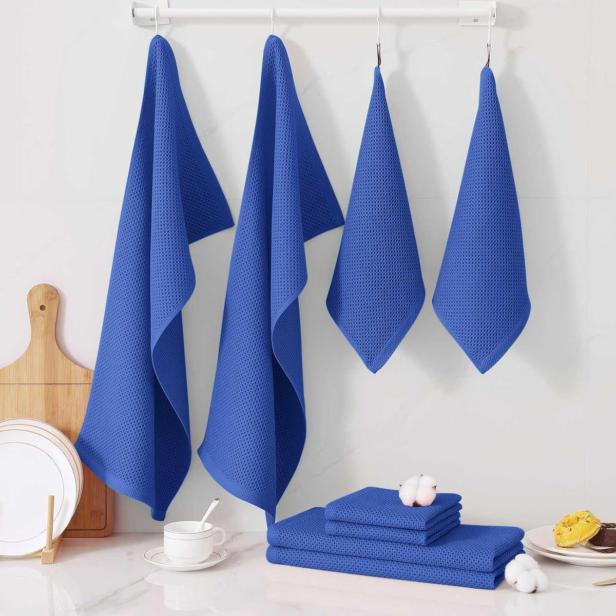 Homaxy 12 Pack 100% Cotton Kitchen Towels and Dishcloths Set, Blueberry | 12 x 12 Inches and 13 x 28 Inches Kitchen