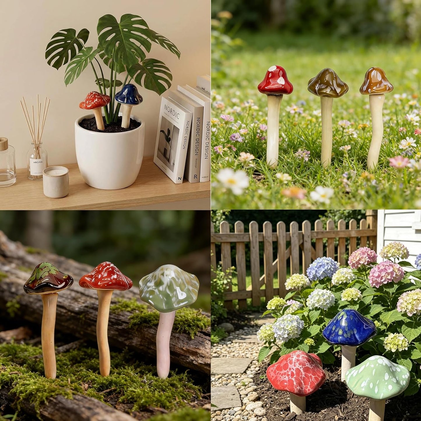 Indoor Plant / Ceramic Garden Mushrooms / Set of 10