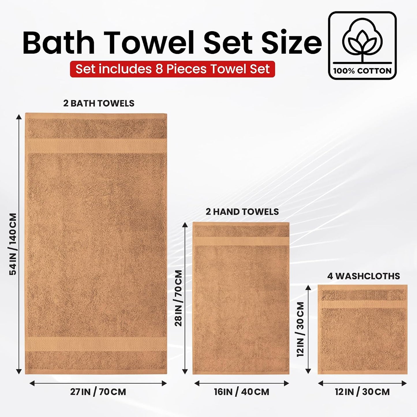 Infinitee Xclusives 100% Cotton Bath Towel Set – 8 Piece Bathroom Towel Set | (2 Bath Towels, 2 Hand Towels, 4