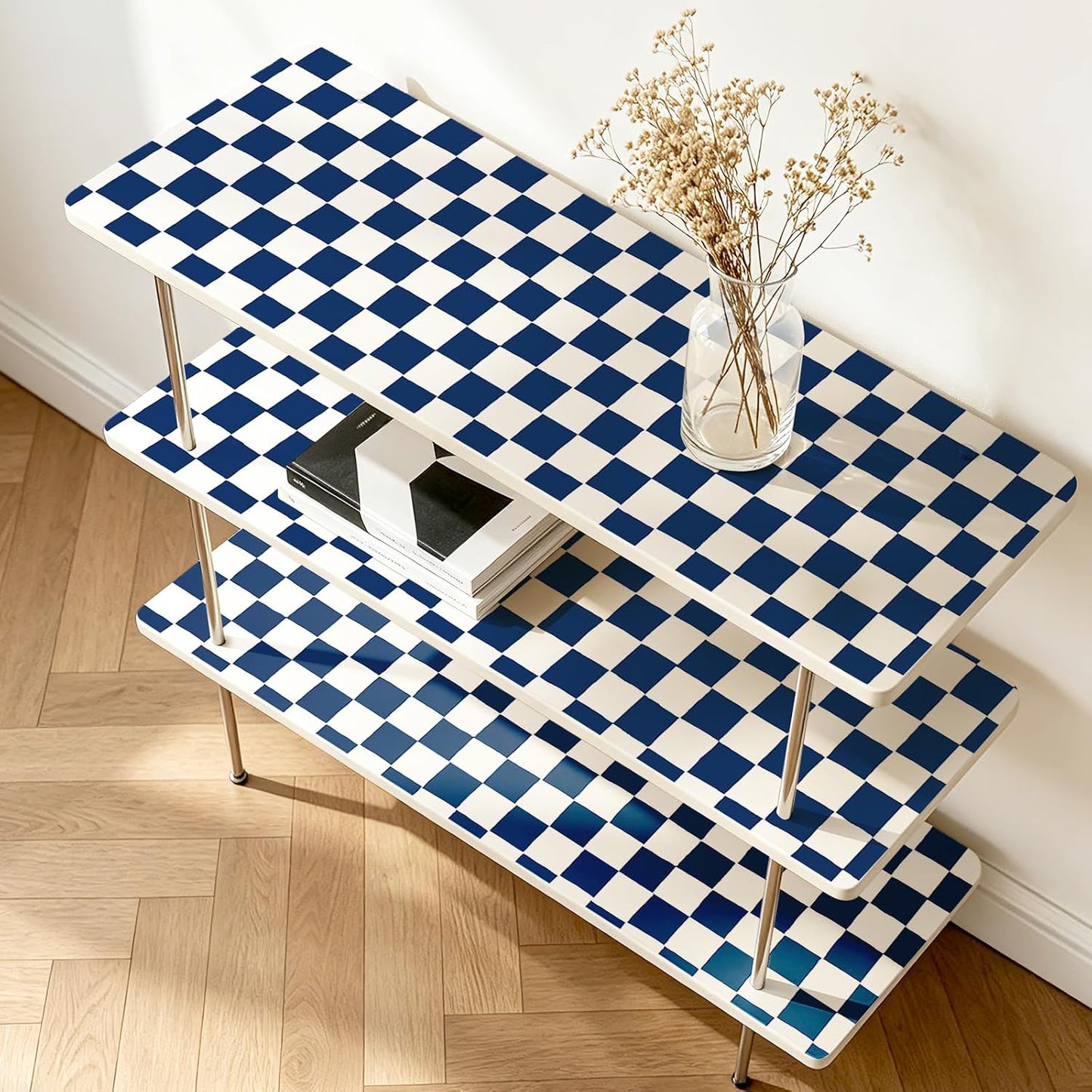 Checkered Peel and Stick Wallpaper Vintage Checker Wallpaper / 17.5 x 120 / Blue