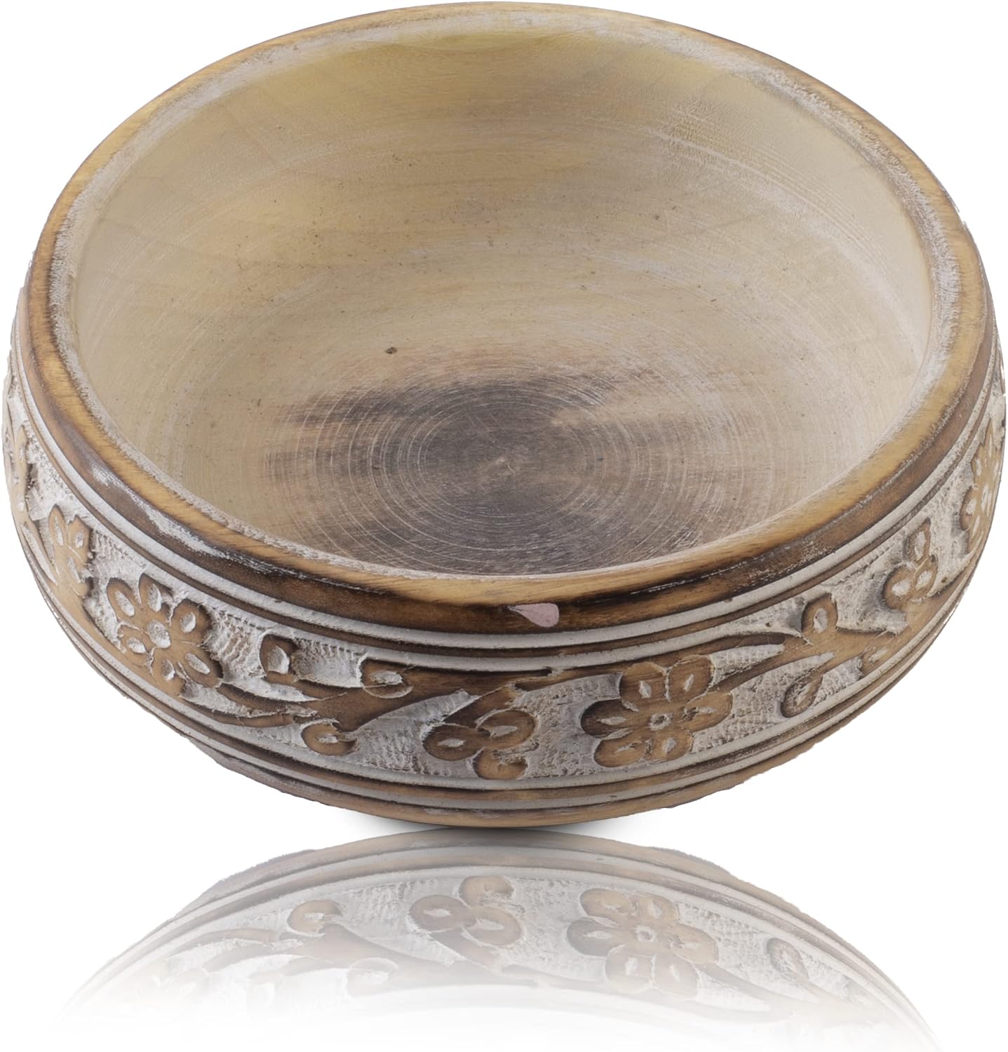 Handmade " Decorative Mango Wood Snack Serving Bowl For Dry Fruits Chips / White Wash Finish / 6 x 2