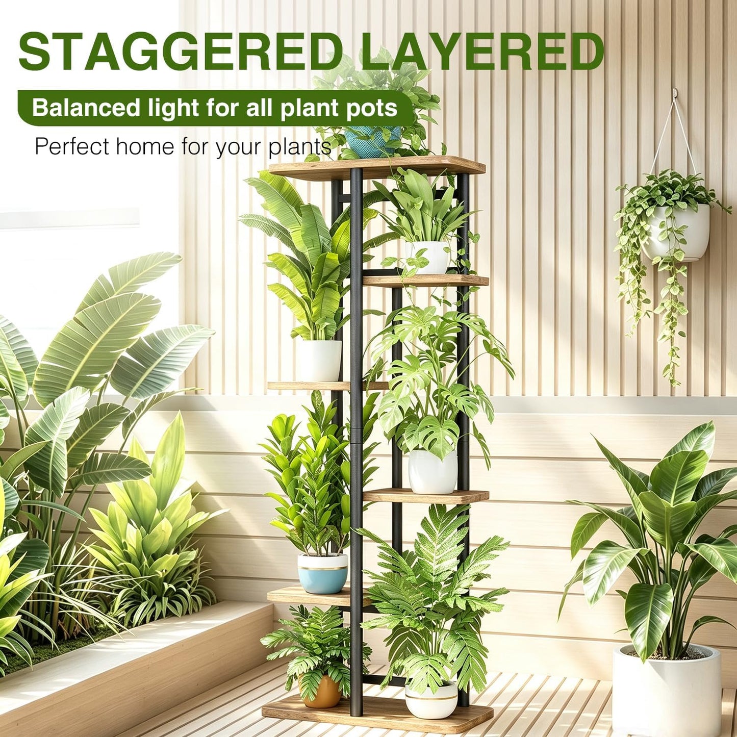 LINZINAR Plant Stand Indoor 6 Tier Metal Corner Tall Flower Shelf | Plant Rack for Multiple Plants, Tiered Flower Plant