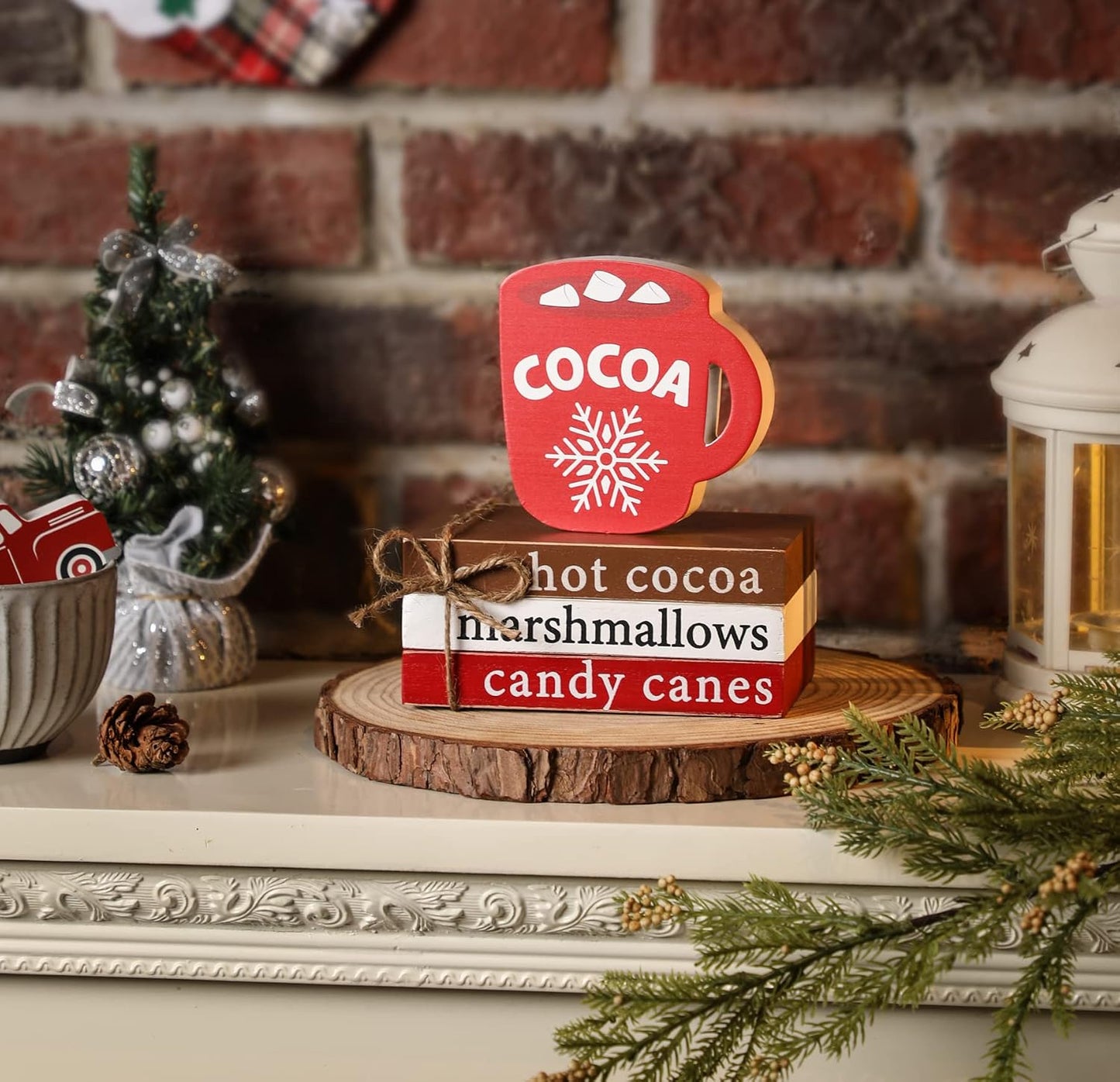 Xmas Mini Faux Book Decor for Tiered Tray Coffee Cocoa / Hot Cocoa