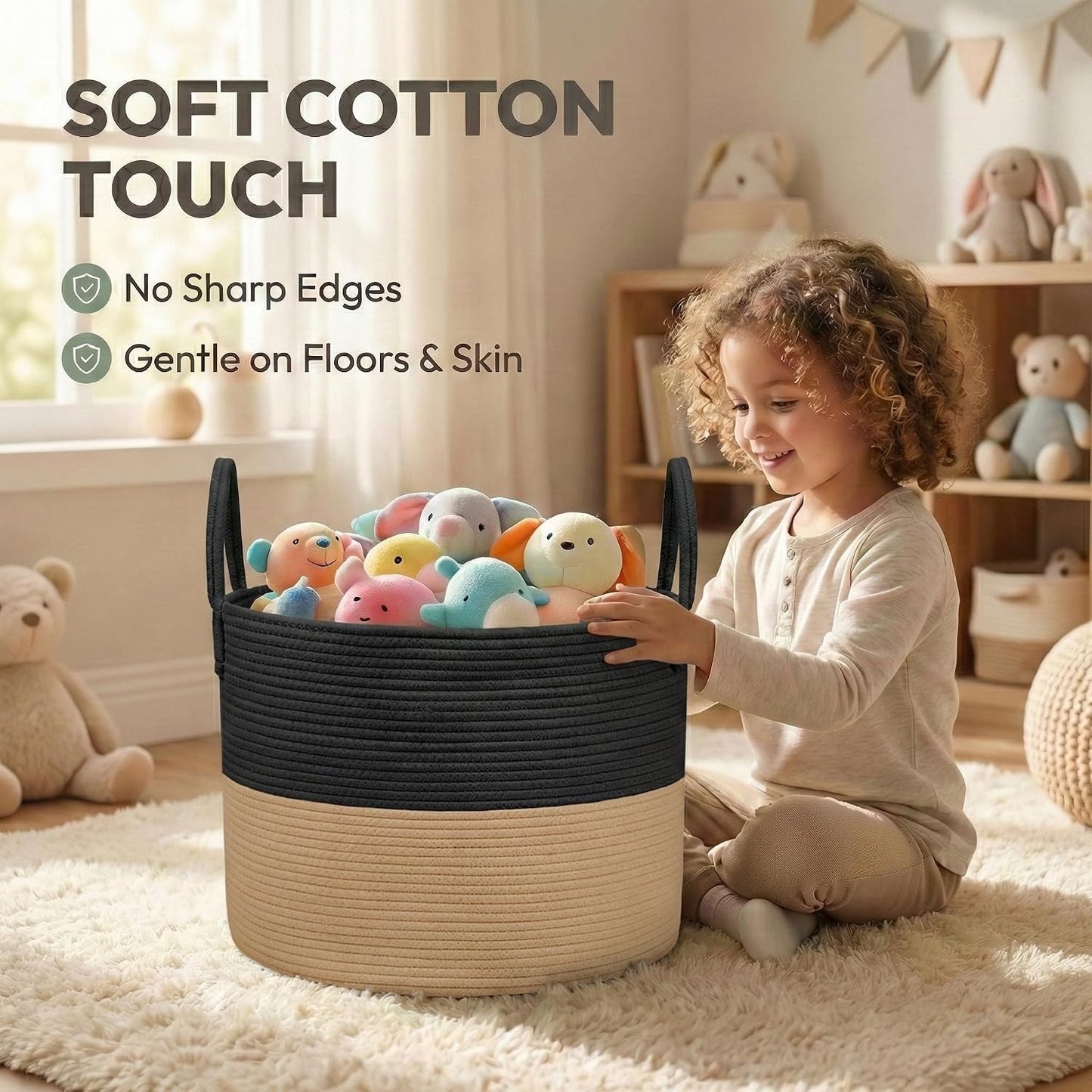 Extra Large Blanket Basket / Black&jute / 65L