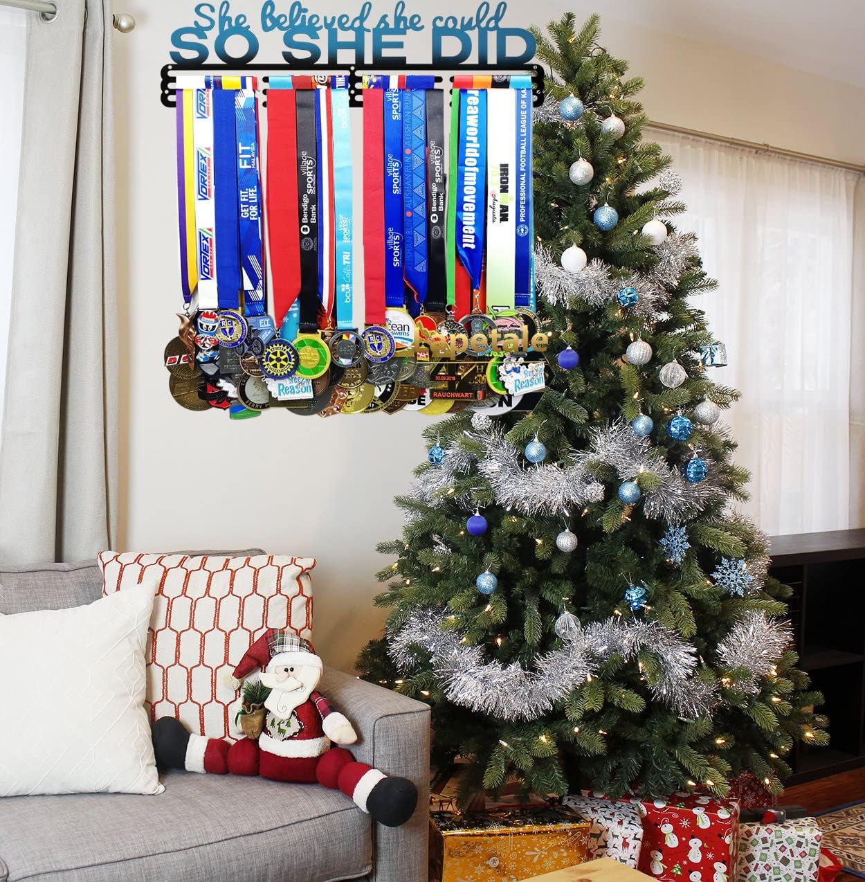 Race Medal Holder Wall Hanger,Marathon Medal Display and Runner Medal Hanger Display,Bib Running Medal Display, Running