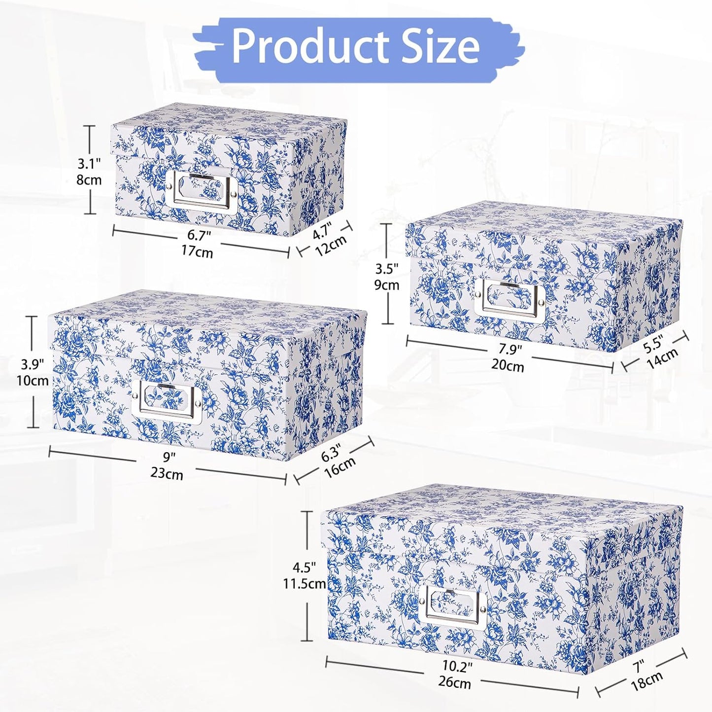 Vanity Desktop Organizer Bin / Blue and White / Set of 4