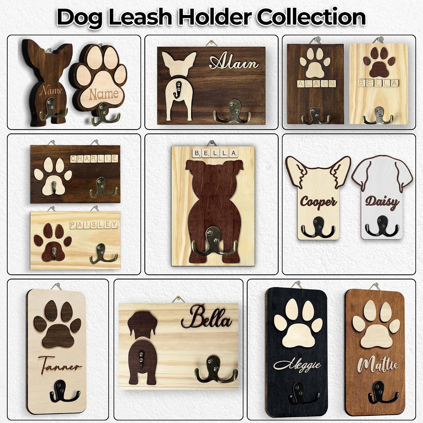 Wooden Dog Wall Hook Organizer / 7.8 x 5.5 / Pitbull