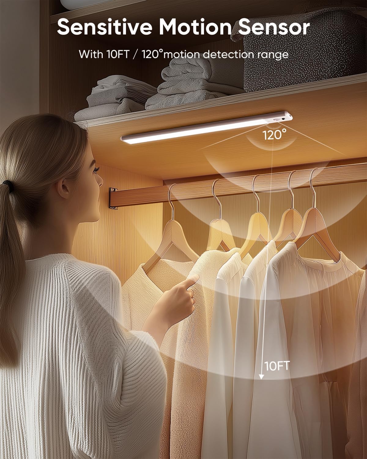 Under Cabinet Lighting Wireless, Rechargeable LED Motion Sensor Light Indoor, Closet Lights with Remote, Timer, 3 Color
