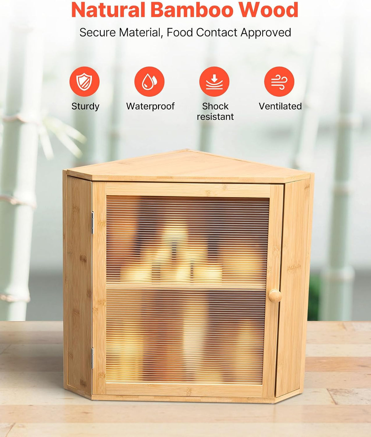 VEVOR Corner Bread Box for Kitchen Counter, Double Layer Large Capacity Bamboo Bread Storage Container, Farmhouse