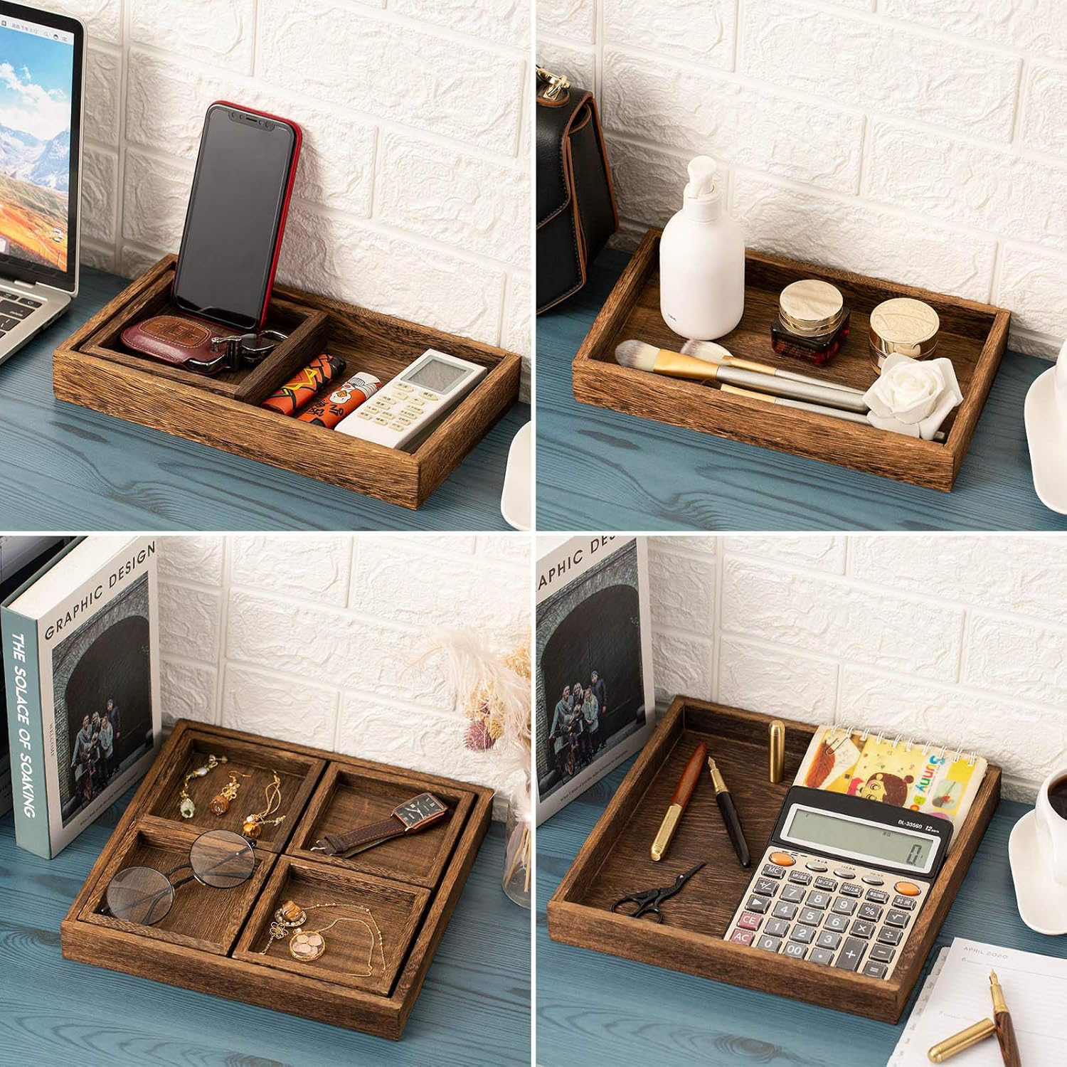 Rustic Wooden Serving Trays / Paulownia Wood / Set of 7